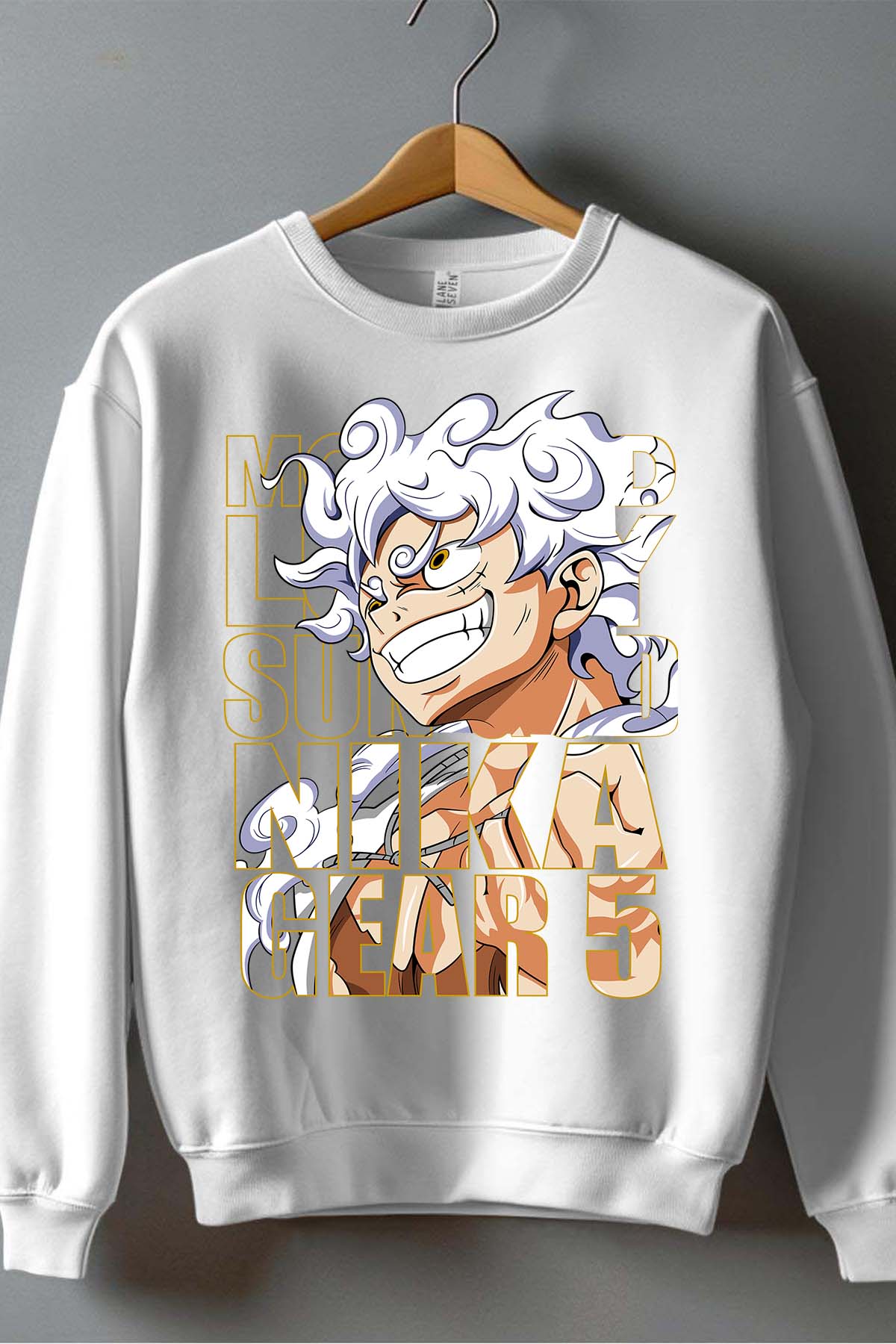 COULEUR:Blanc|Sweat Col Rond Garçon | LUFFY G5 txt incrust Blanc