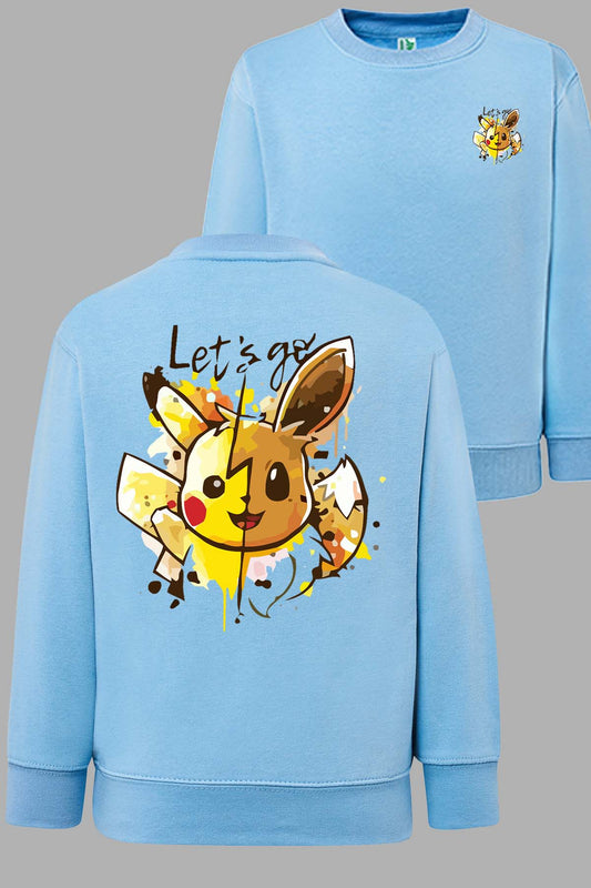 COULEUR:Bleu Ciel|Sweat Col Rond Garçon | Let's go pika Bleu Ciel