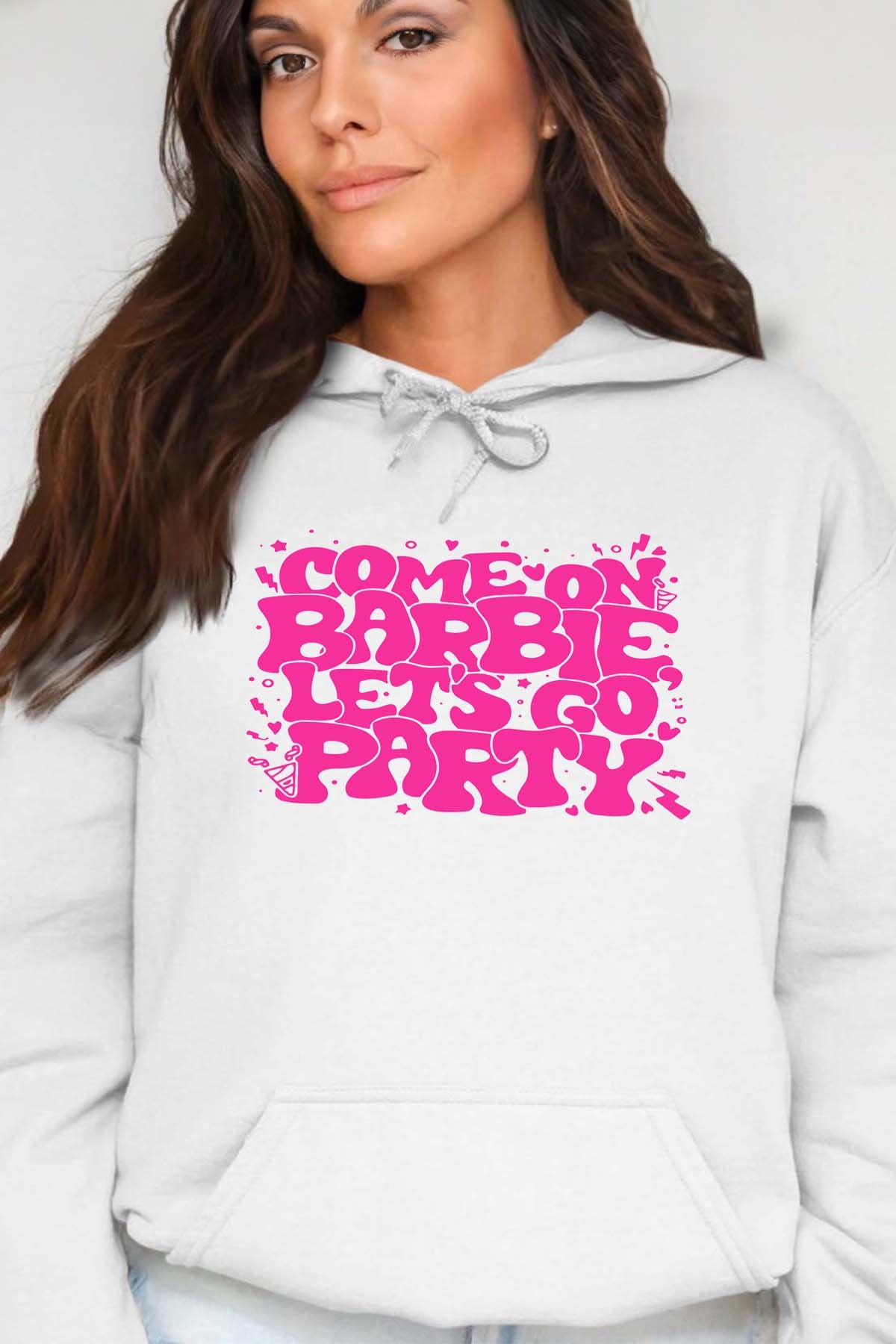 COULEUR:Blanc|Sweat Capuche Femme | Lets go party barbie DOS Blanc