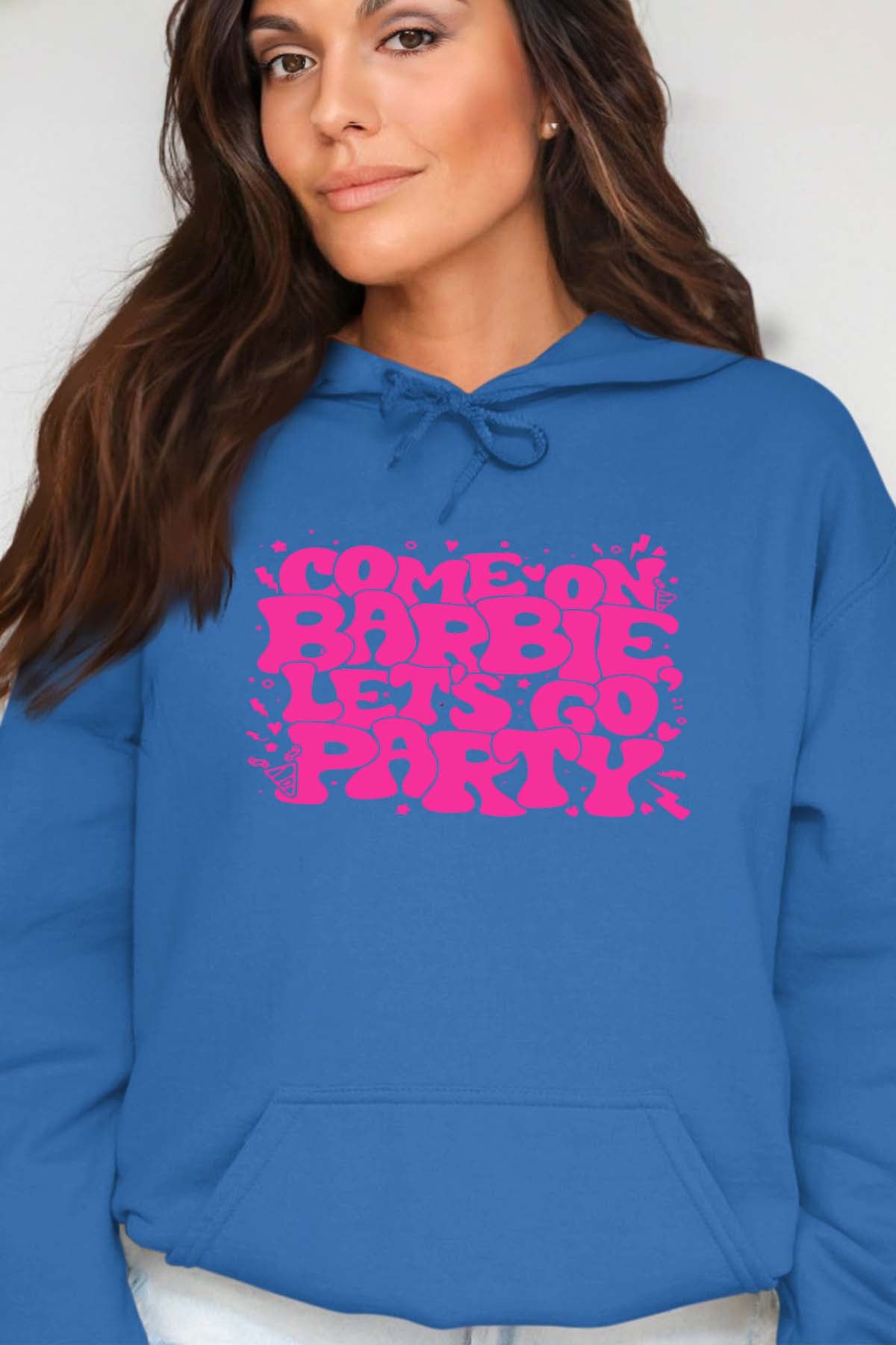 COULEUR:Bleu Roi|Sweat Capuche Femme | Lets go party barbie DOS Bleu Roi