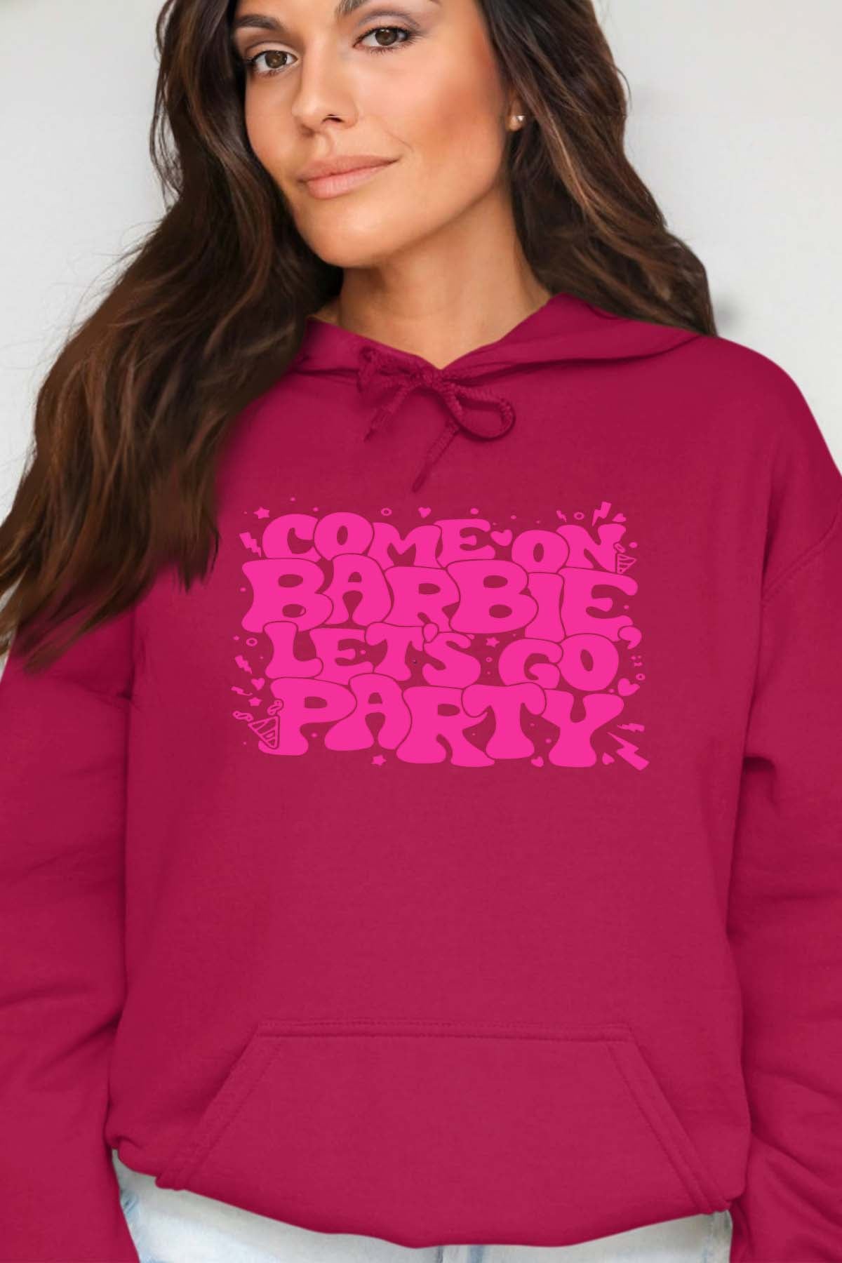 COULEUR:Bordeaux|Sweat Capuche Femme | Lets go party barbie DOS Bordeaux