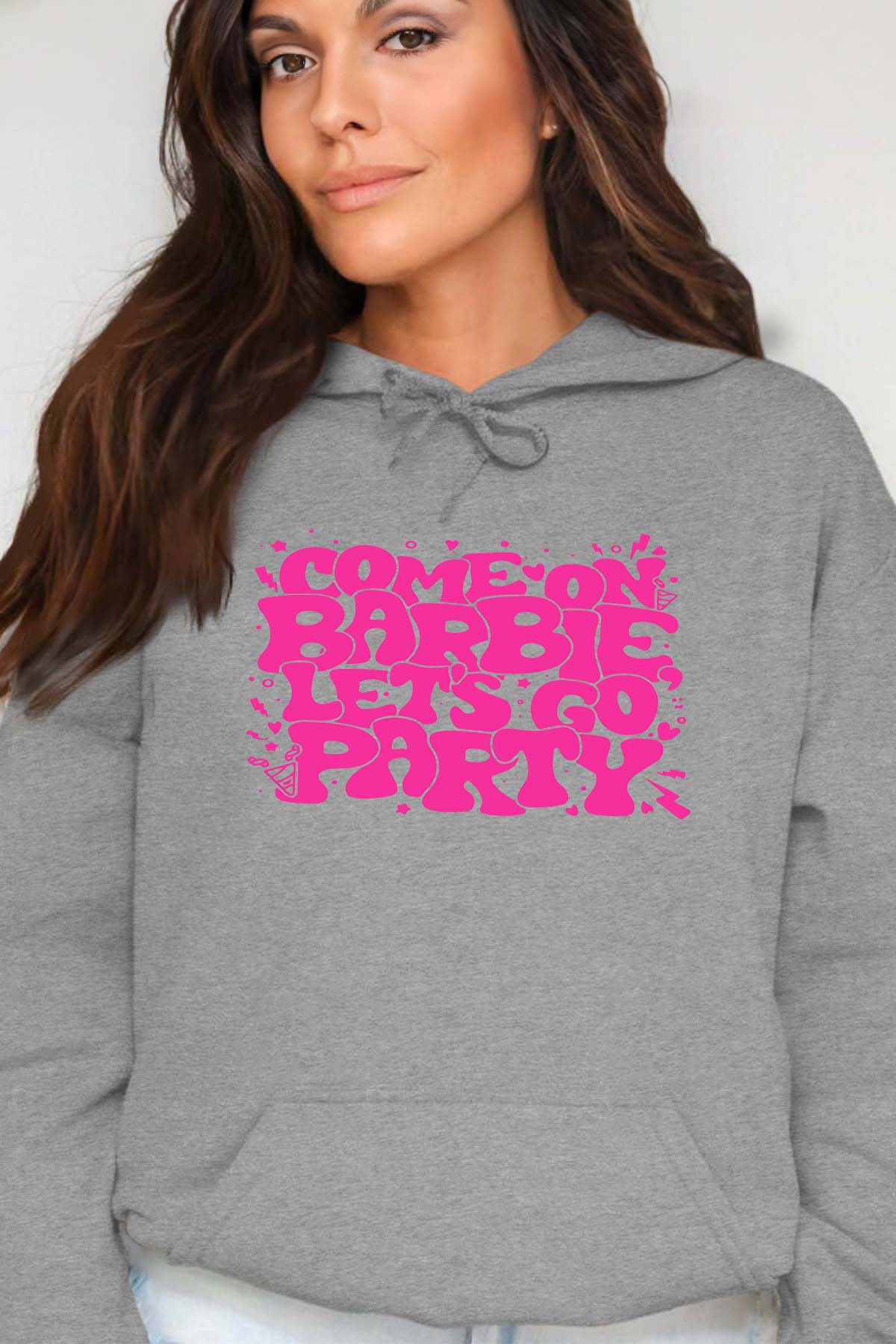 COULEUR:Gris|Sweat Capuche Femme | Lets go party barbie DOS Gris