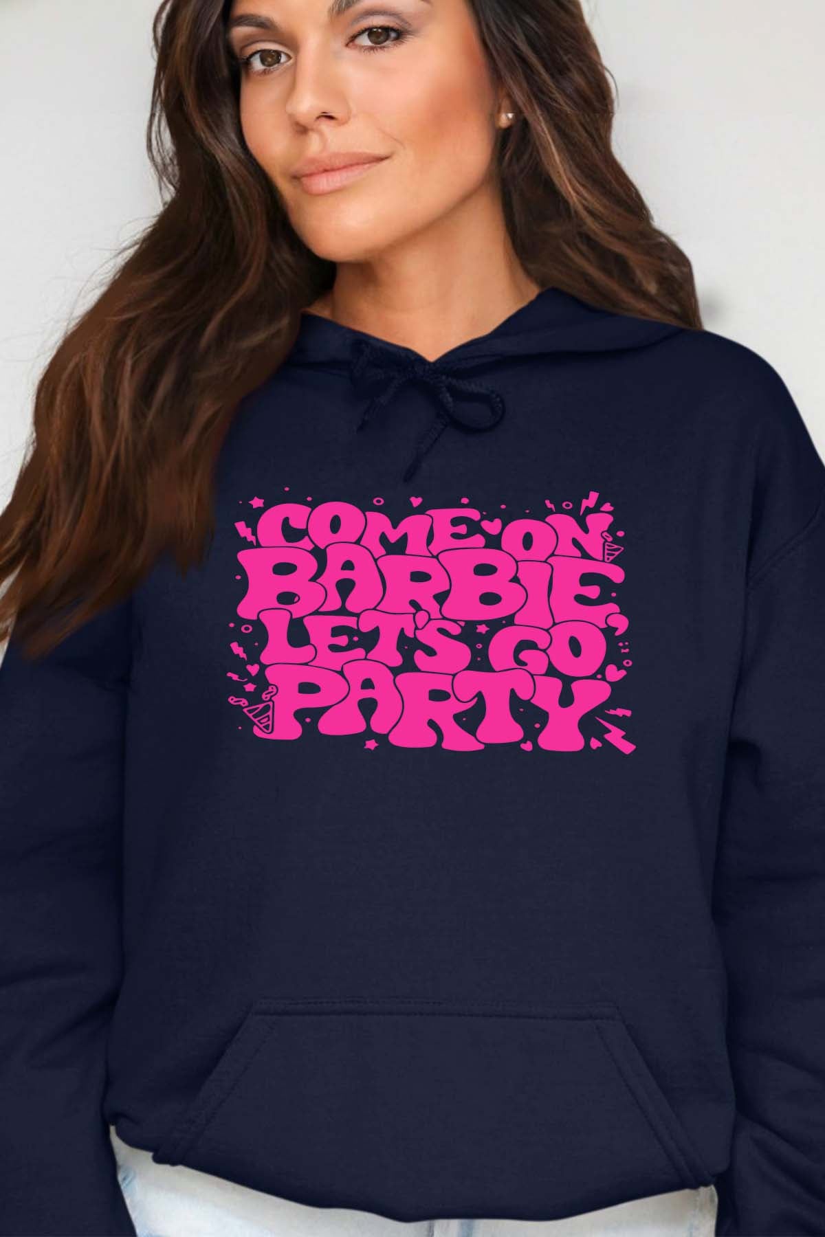 COULEUR:Marine|Sweat Capuche Femme | Lets go party barbie DOS Marine