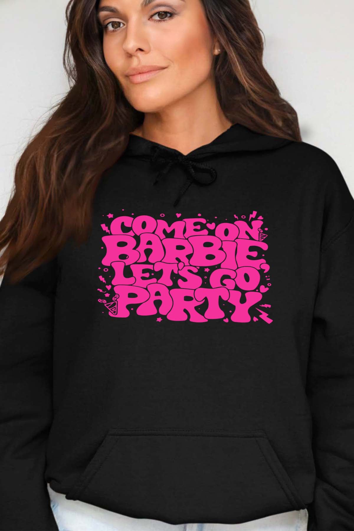 COULEUR:Noir|Sweat Capuche Femme | Lets go party barbie DOS Noir