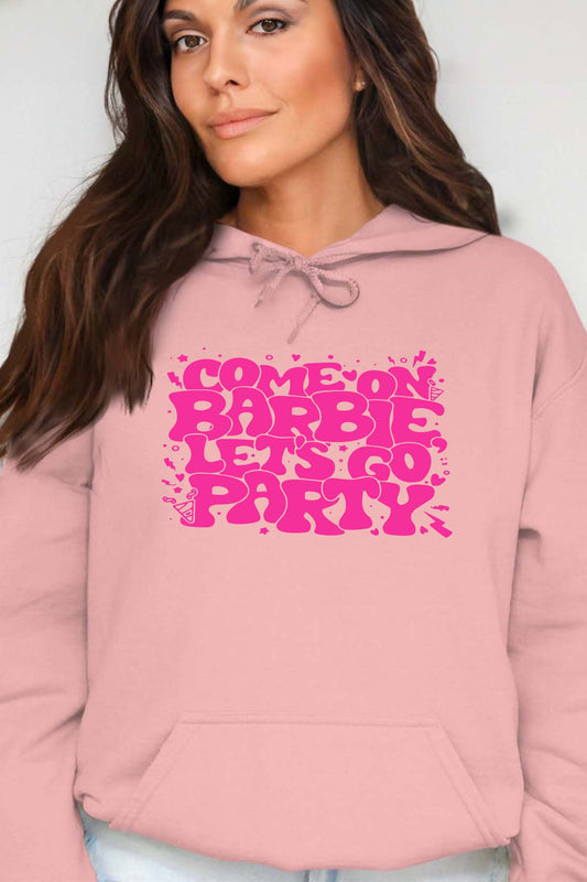 COULEUR:Rose|Sweat Capuche Femme | Lets go party barbie DOS Rose