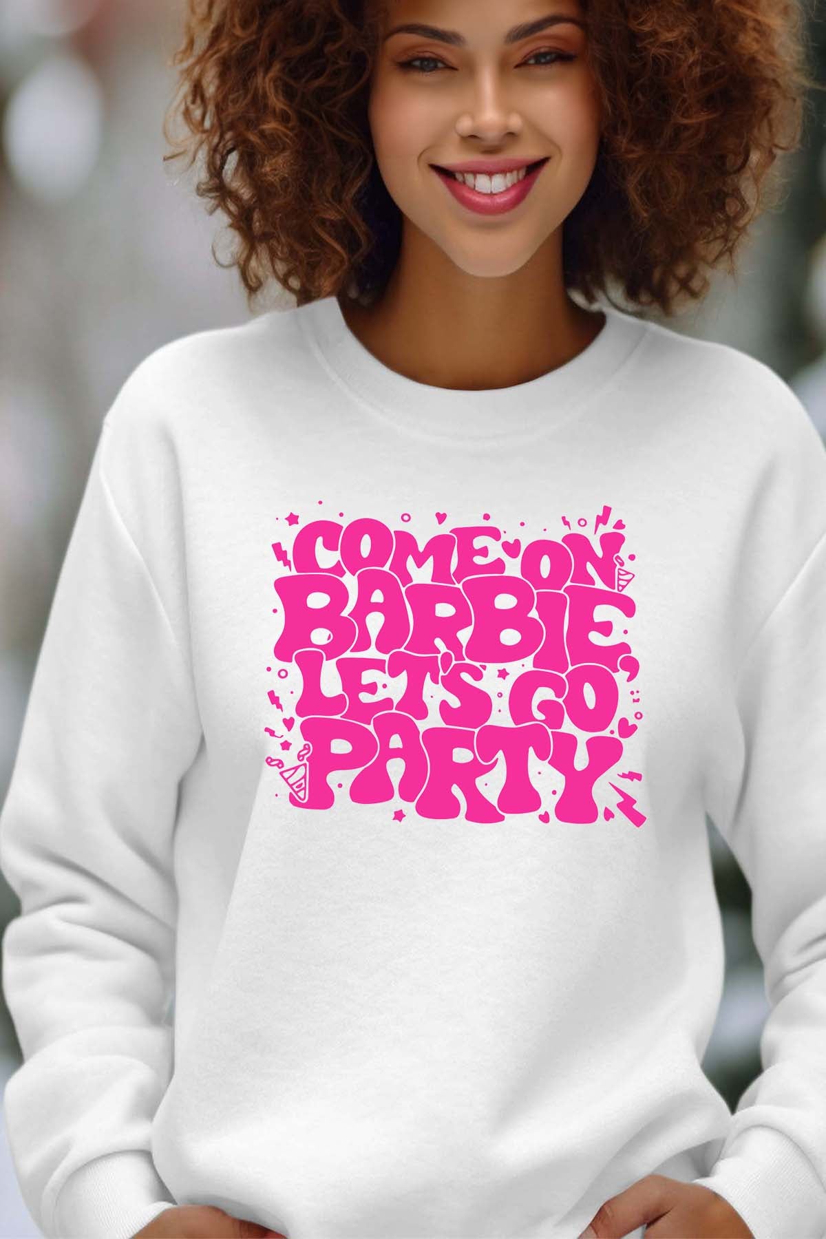 COULEUR:Blanc|Sweat Col Rond Femme | Lets go party barbie DOS Blanc