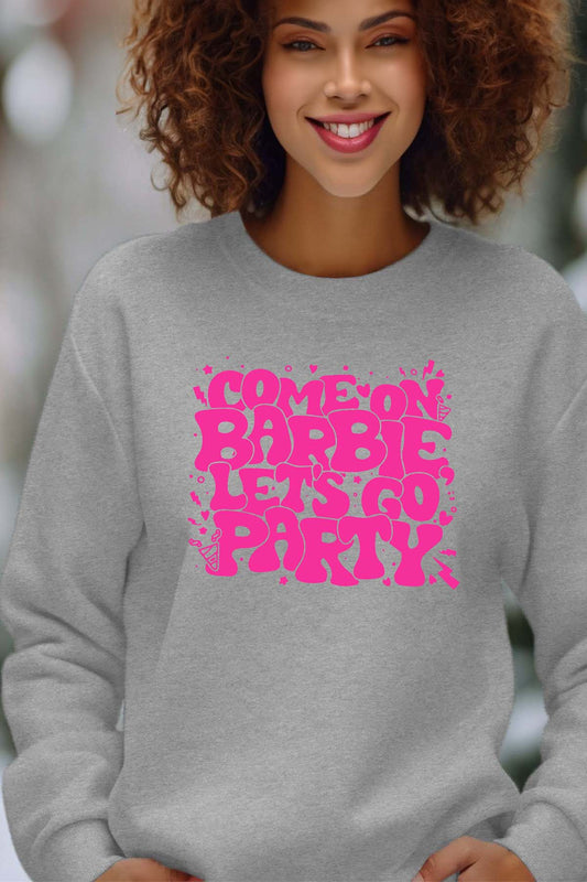COULEUR:Gris|Sweat Col Rond Femme | Lets go party barbie DOS Gris