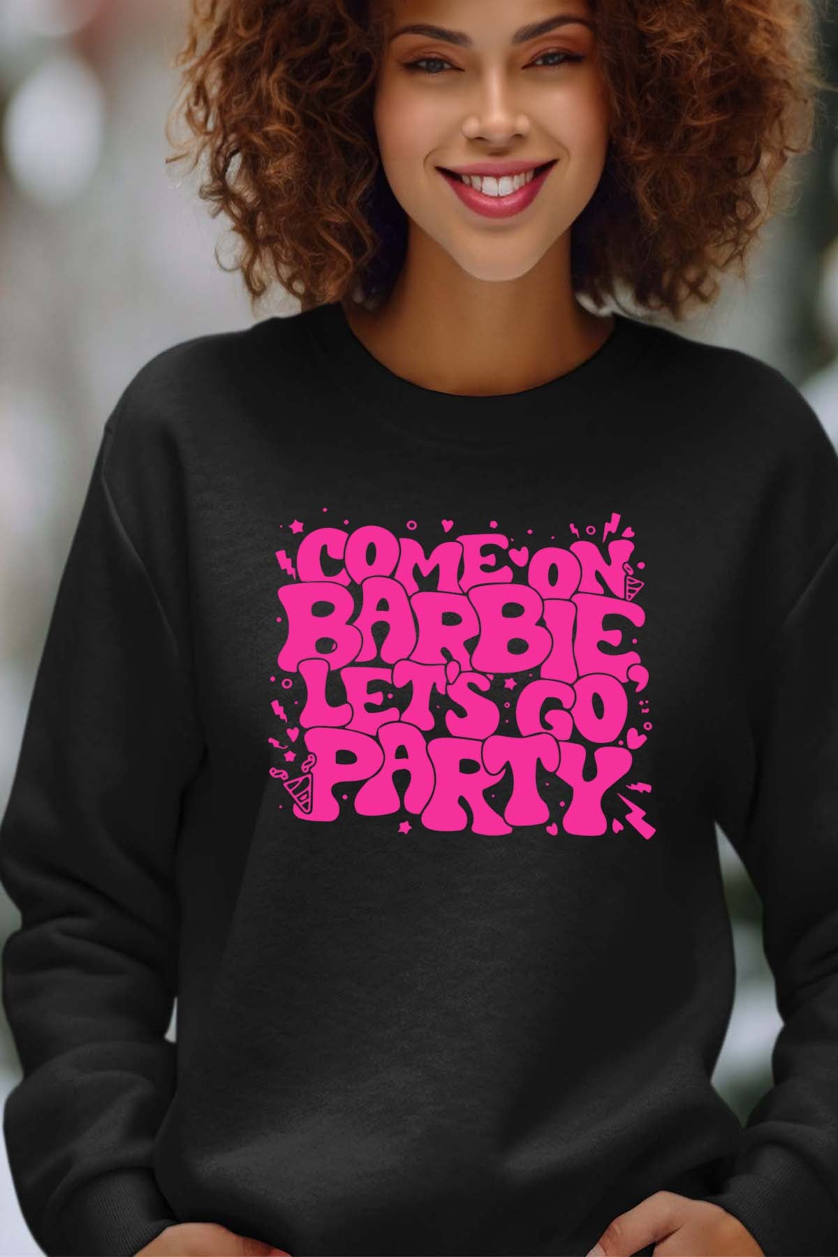 COULEUR:Noir|Sweat Col Rond Femme | Lets go party barbie DOS Noir