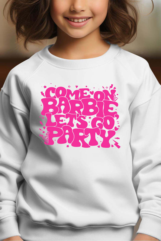 COULEUR:Blanc|Sweat Col Rond Fille | Lets go party barbie DOS Blanc