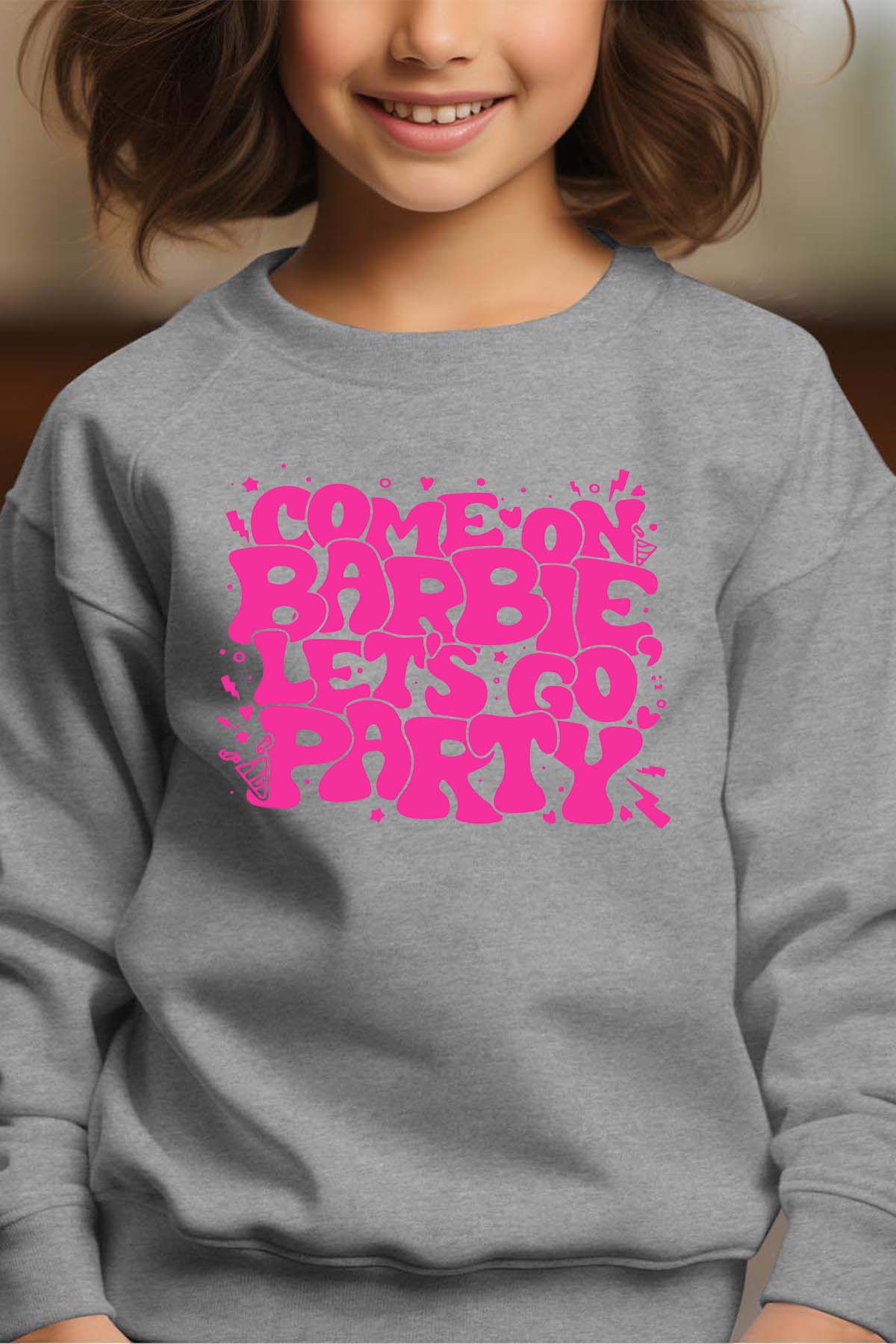 COULEUR:Gris|Sweat Col Rond Fille | Lets go party barbie DOS Gris