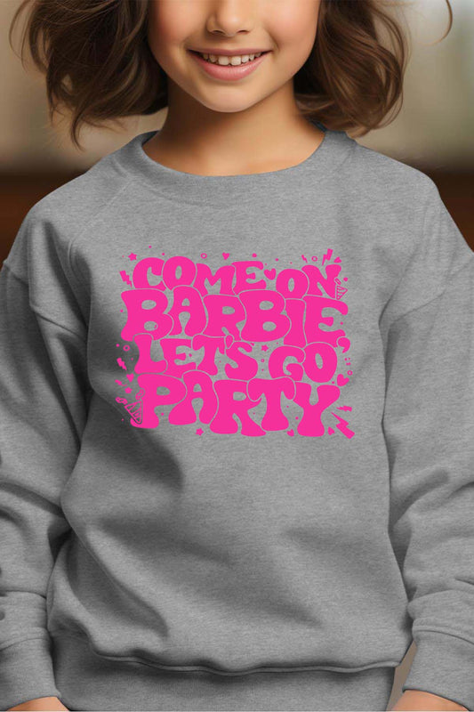 COULEUR:Gris|Sweat Col Rond Fille | Lets go party barbie DOS Gris