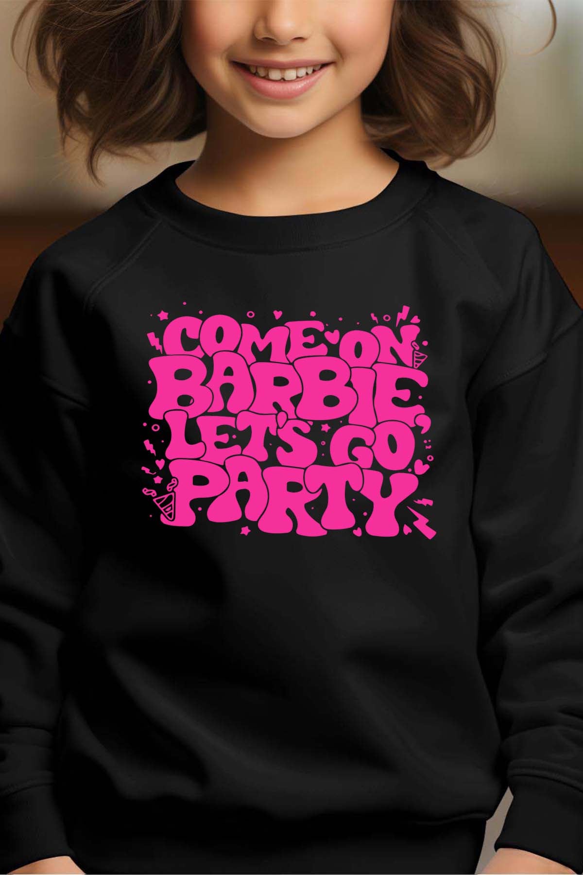COULEUR:Noir|Sweat Col Rond Fille | Lets go party barbie DOS Noir