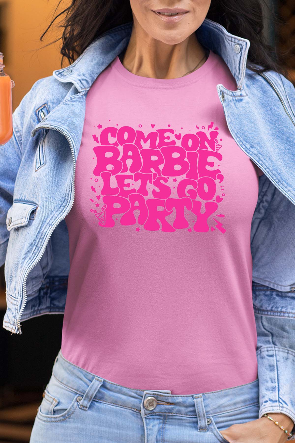 COULEUR:Rose|T-shirt Femme | Lets go party barbie DOS Rose