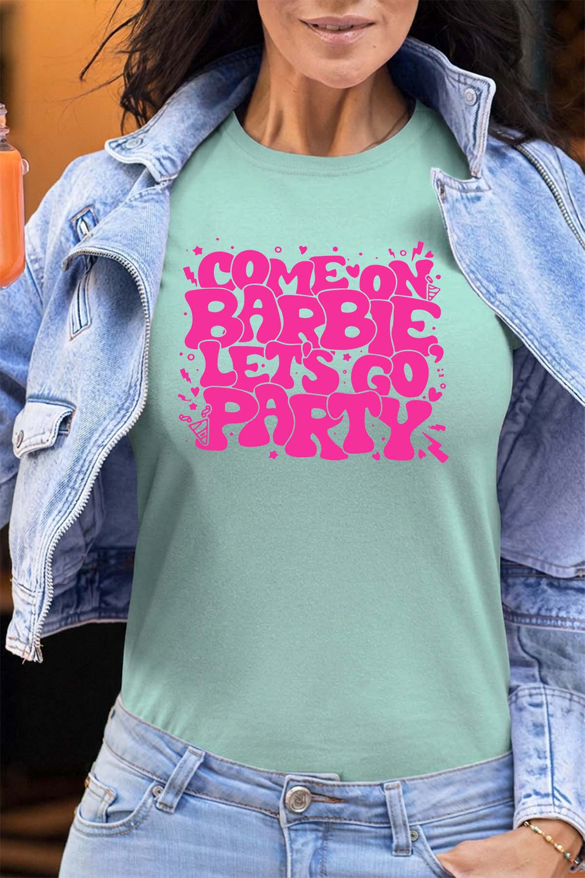 COULEUR:Vert d'eau|T-shirt Femme | Lets go party barbie DOS Vert d'eau