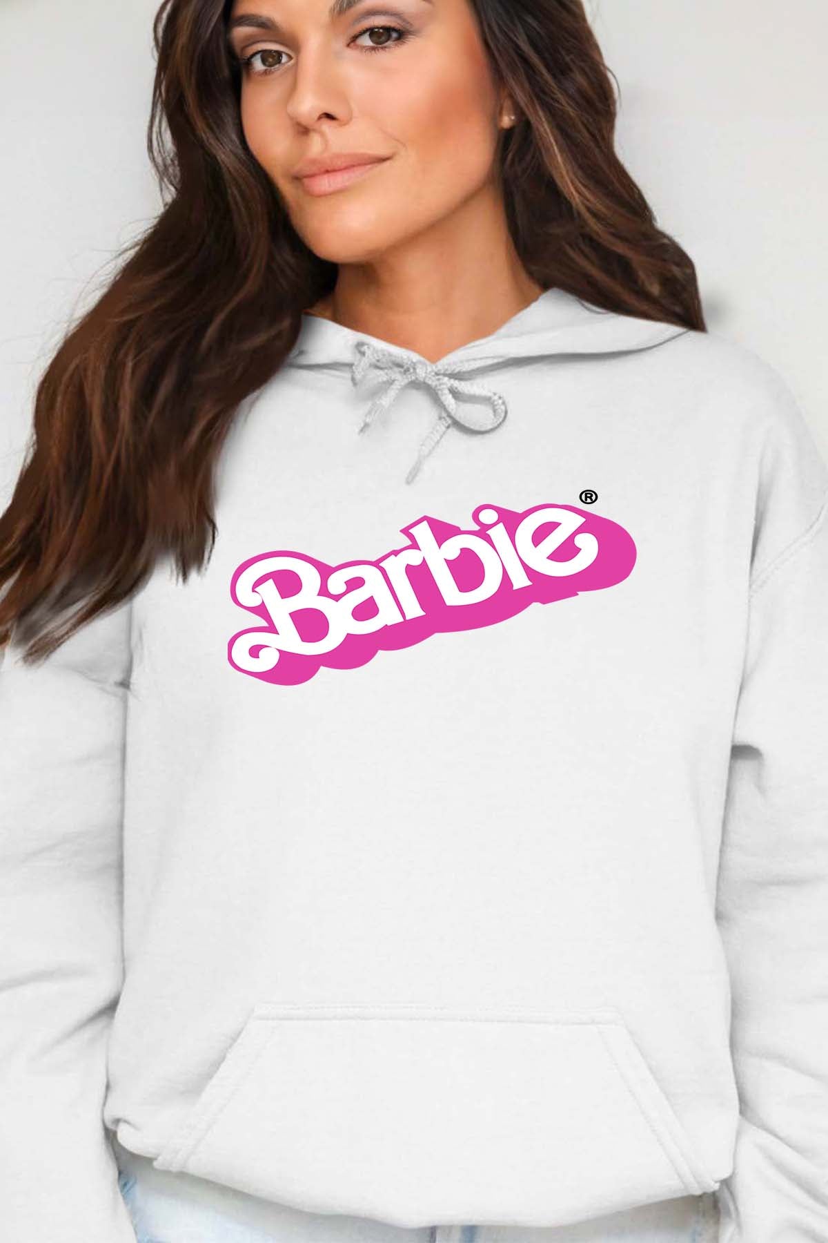 COULEUR:Blanc|Sweat Capuche Femme | Logo barbie Blanc