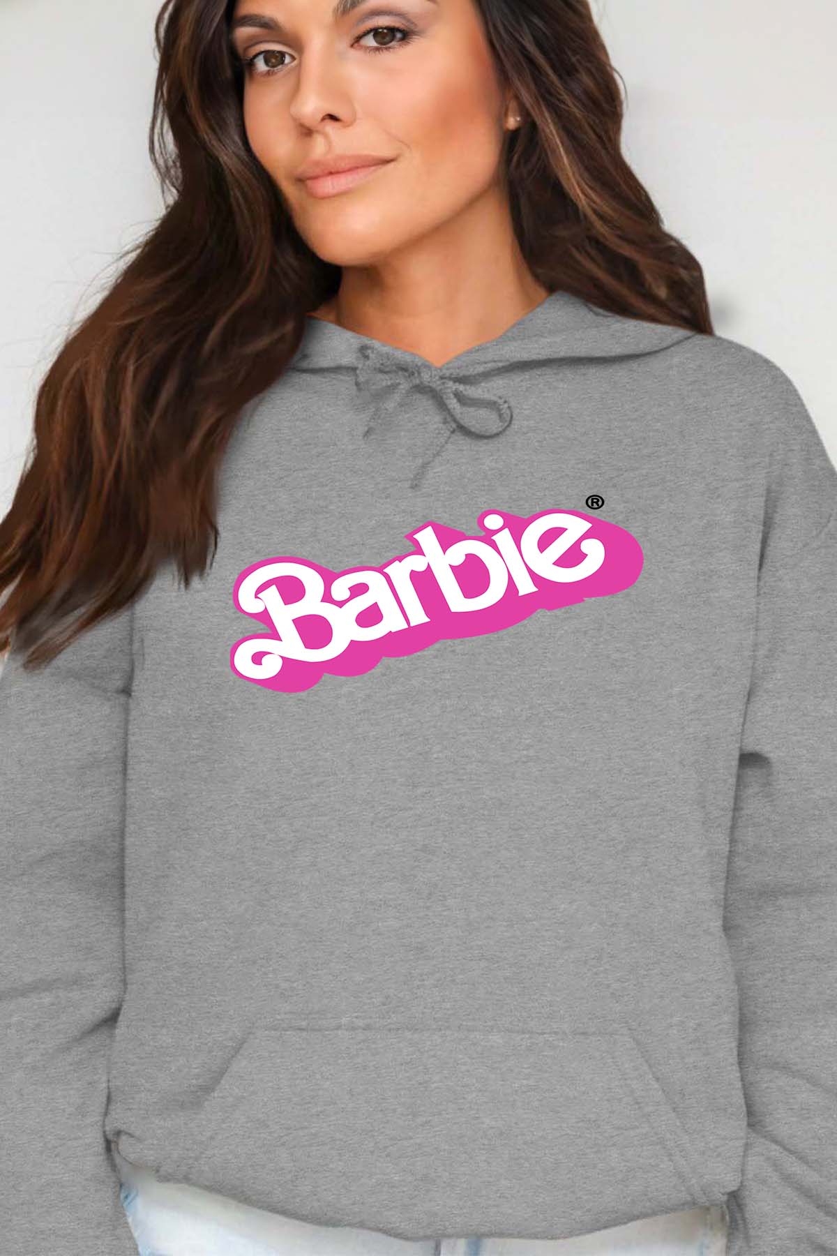 COULEUR:Gris|Sweat Capuche Femme | Logo barbie Gris