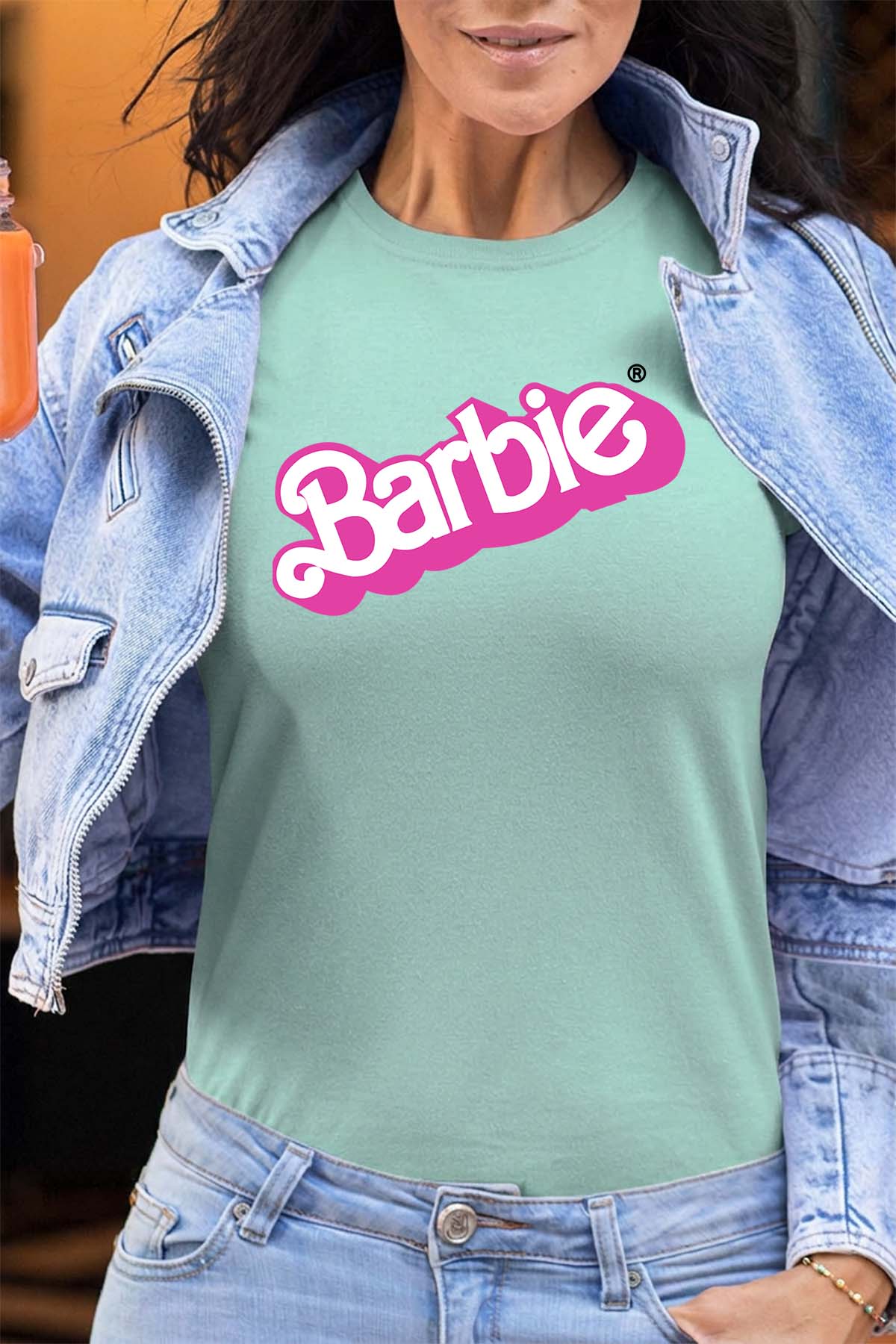 COULEUR:Vert d'eau|T-shirt Femme | Logo barbie Vert d'eau