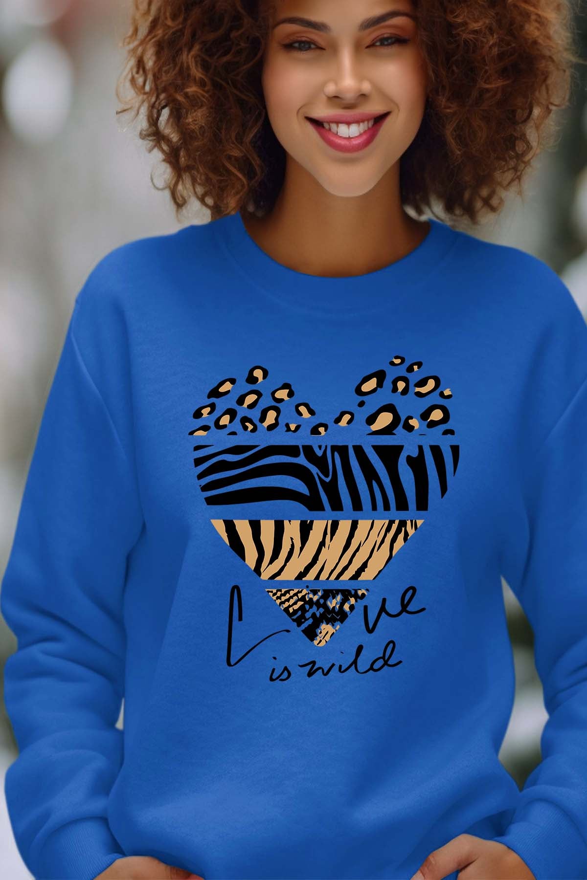 COULEUR:Bleu Roi|Sweat Col Rond Femme | Love wild Bleu Roi