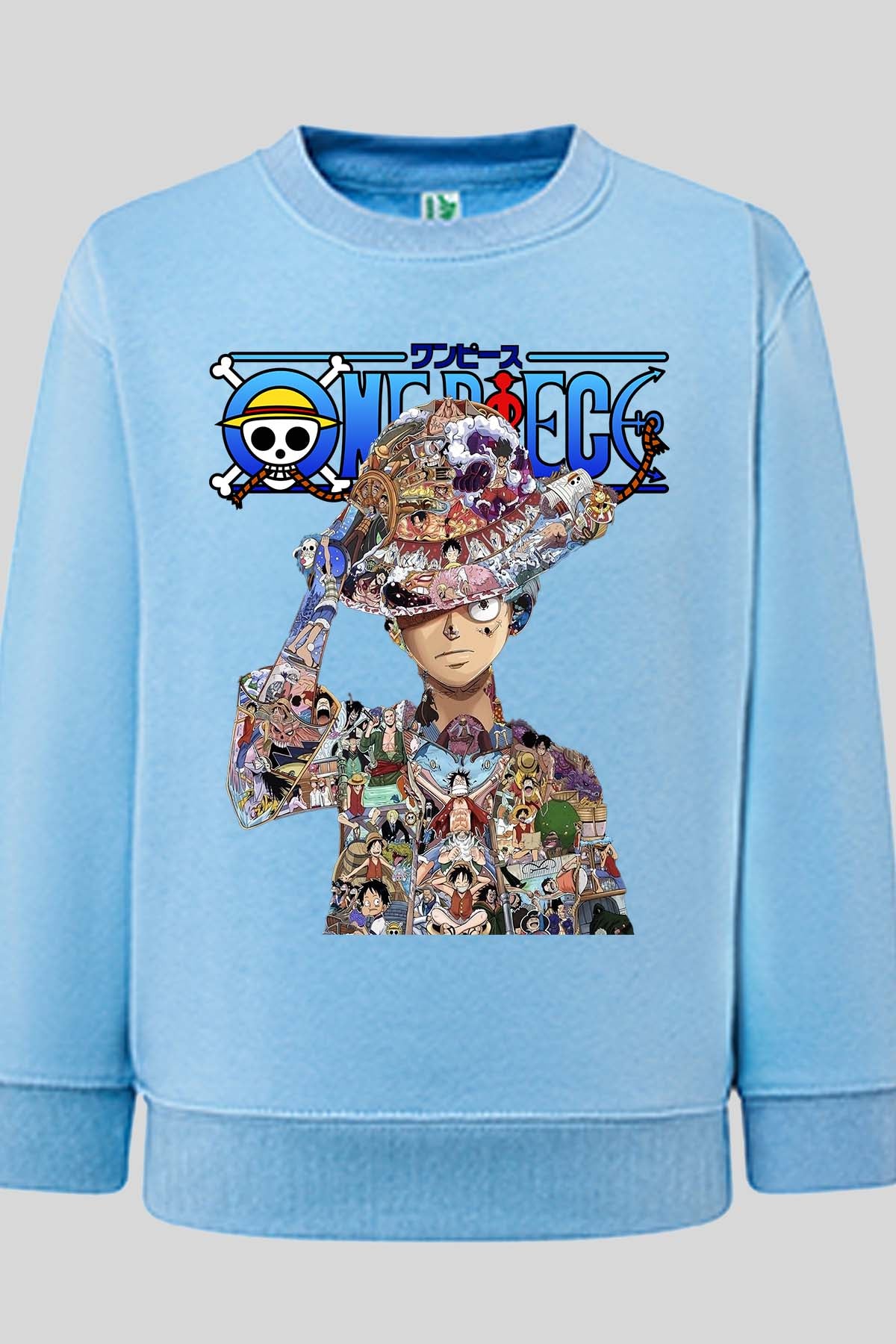 COULEUR:Bleu Ciel|Sweat Col Rond Homme | Luffy Multi incrustation Bleu Ciel
