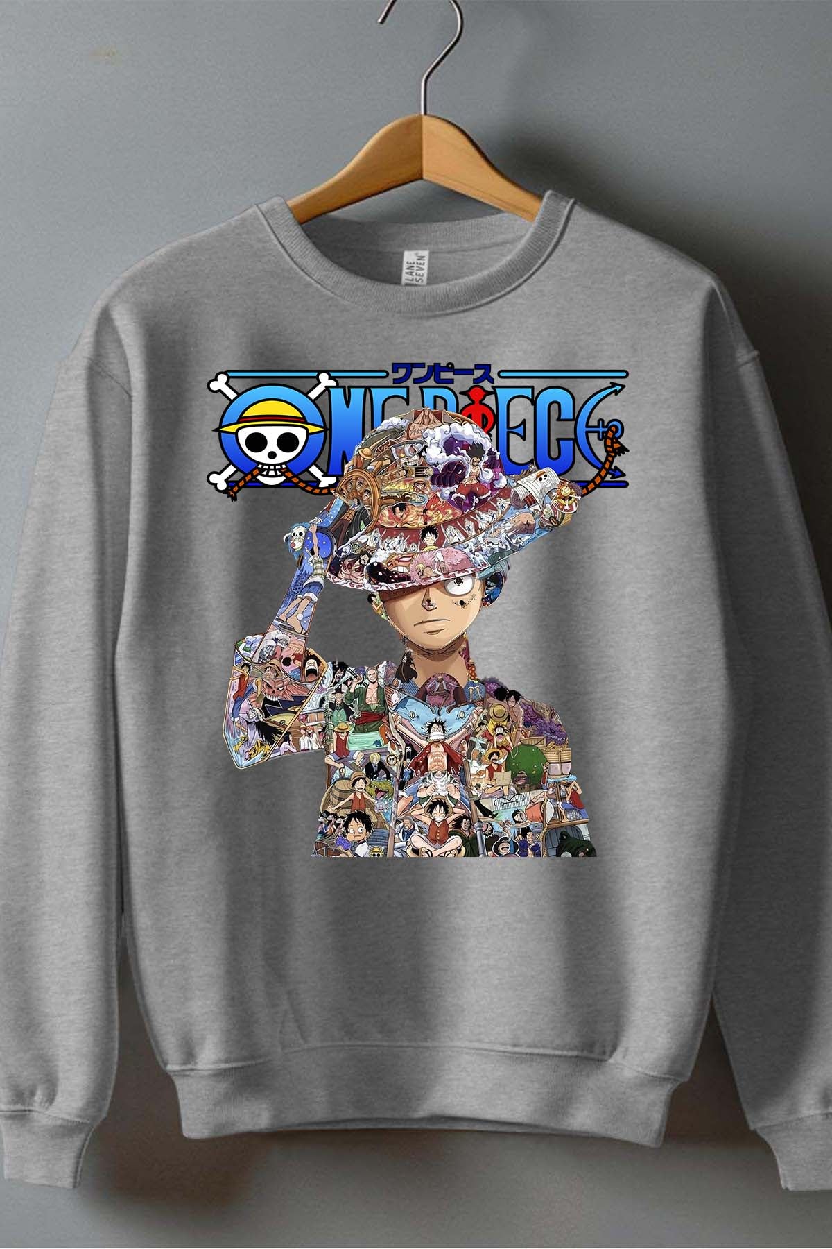 COULEUR:Gris|Sweat Col Rond Homme | Luffy Multi incrustation Gris