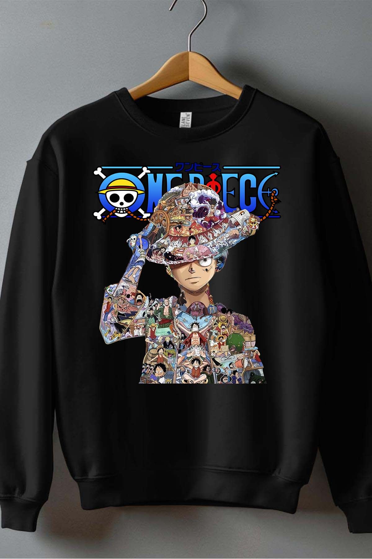 COULEUR:Noir|Sweat Col Rond Homme | Luffy Multi incrustation Noir