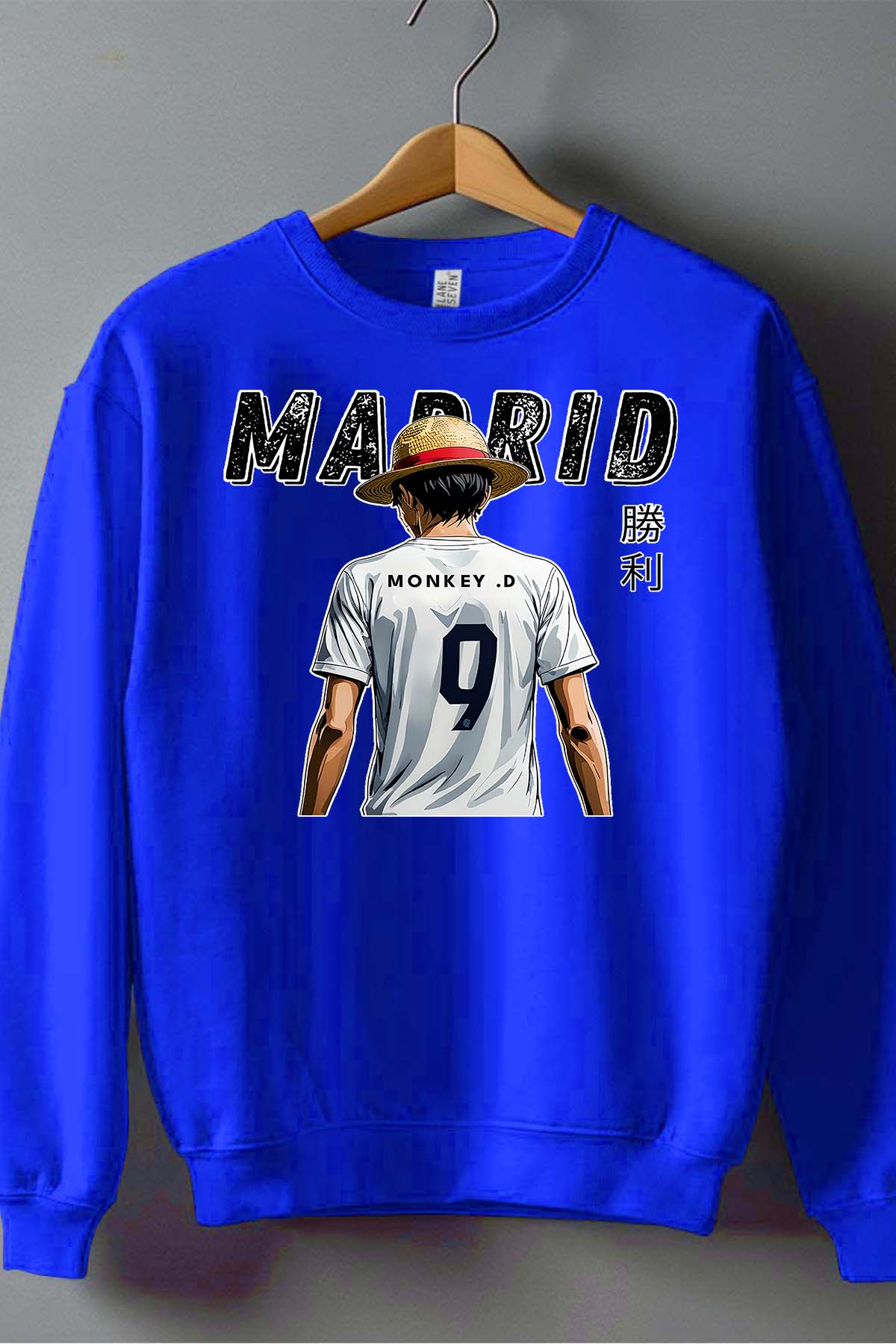 COULEUR:Bleu Roi|Sweat Col Rond Garçon | Luffy madrid Bleu Roi
