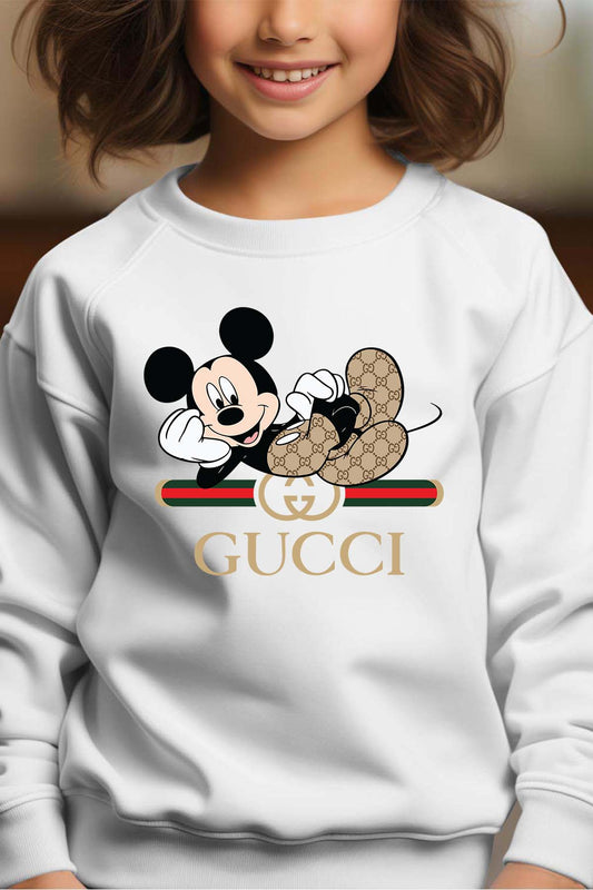 COULEUR:Blanc|Sweat Col Rond Fille | Mickey gucci Allongé Blanc