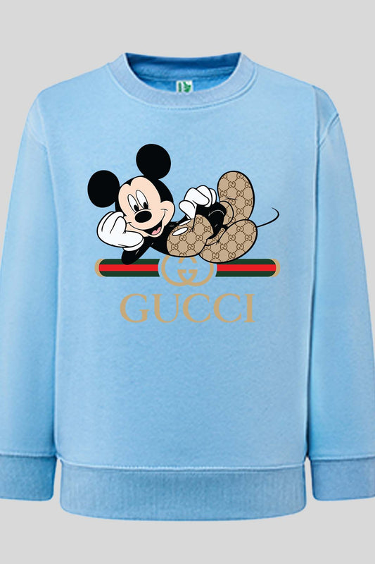 COULEUR:Bleu Ciel|Sweat Col Rond Garçon | Mickey gucci Allongé Bleu Ciel