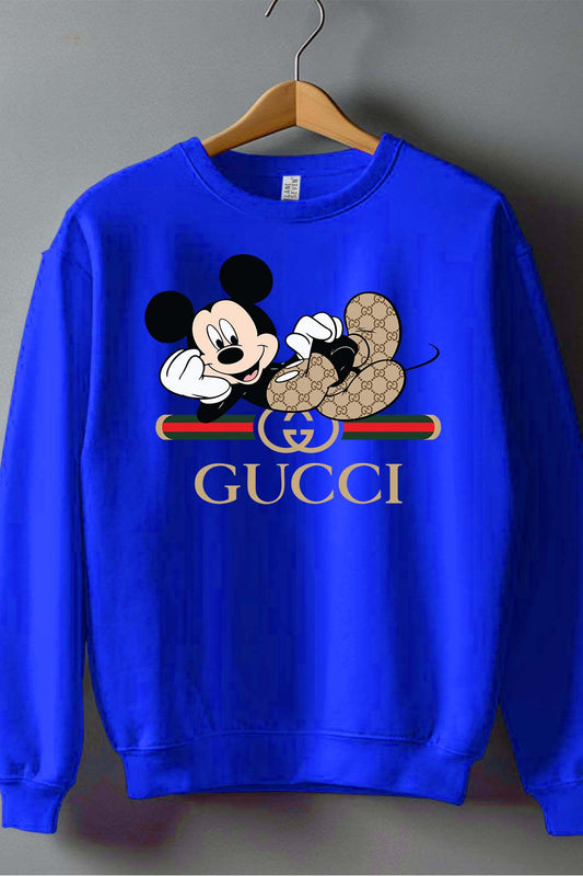 COULEUR:Bleu Roi|Sweat Col Rond Garçon | Mickey gucci Allongé Bleu Roi