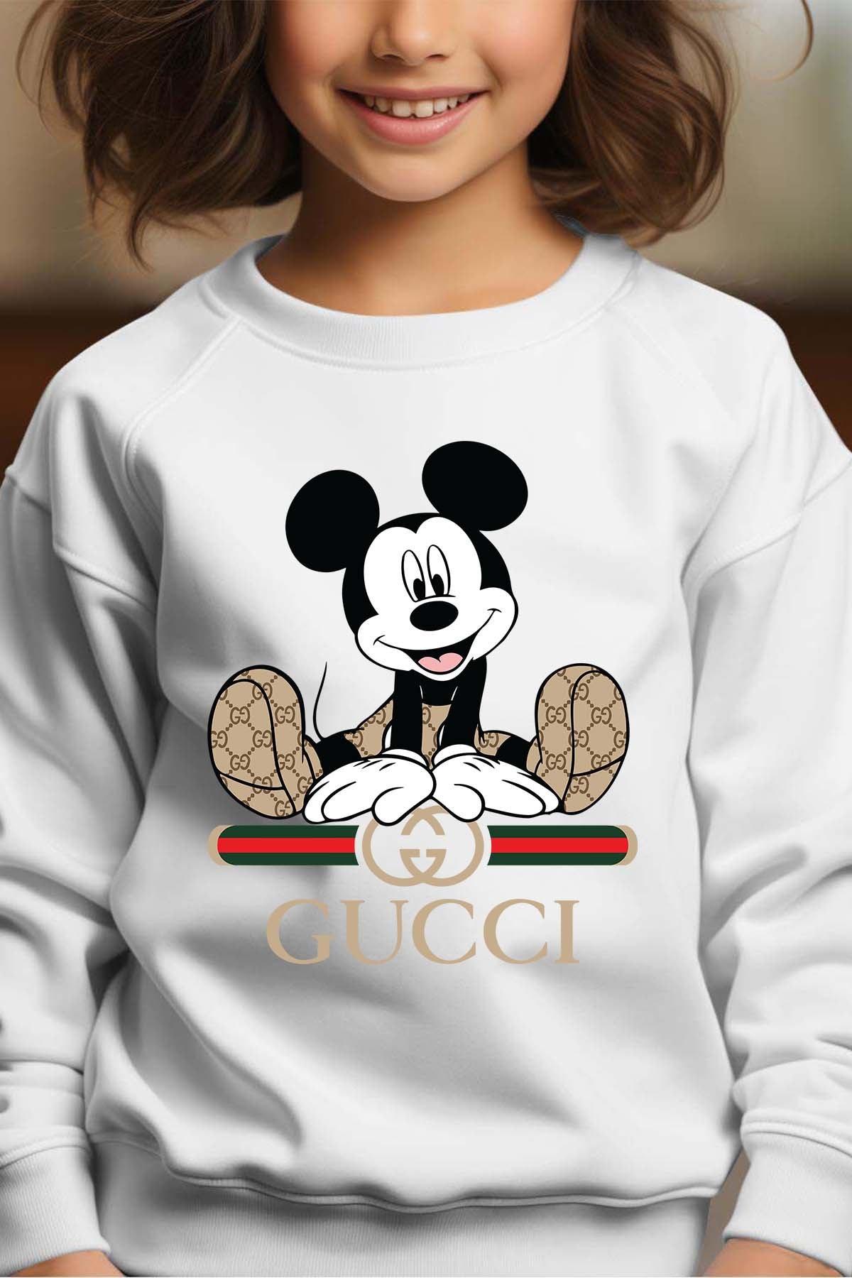 COULEUR:Blanc|Sweat Col Rond Fille | Mickey gucci Assis Blanc