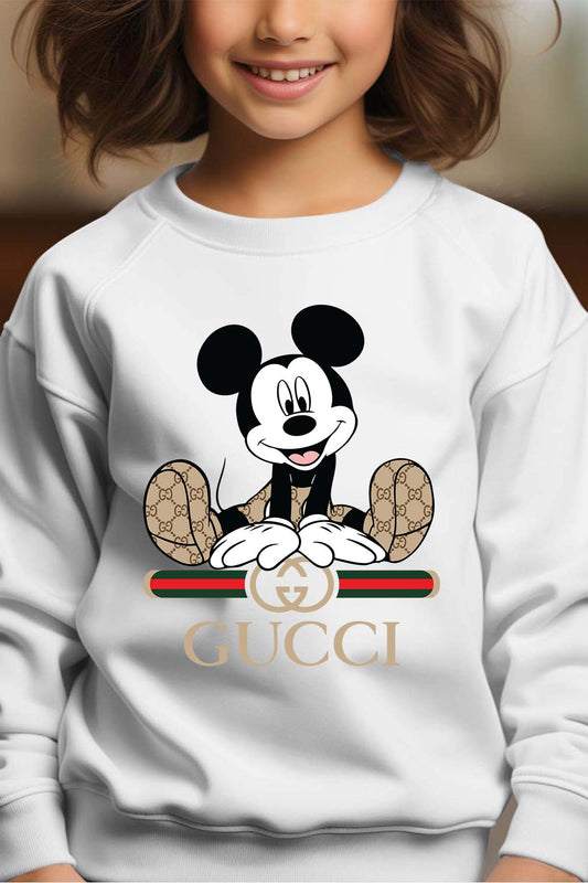 COULEUR:Blanc|Sweat Col Rond Fille | Mickey gucci Assis Blanc
