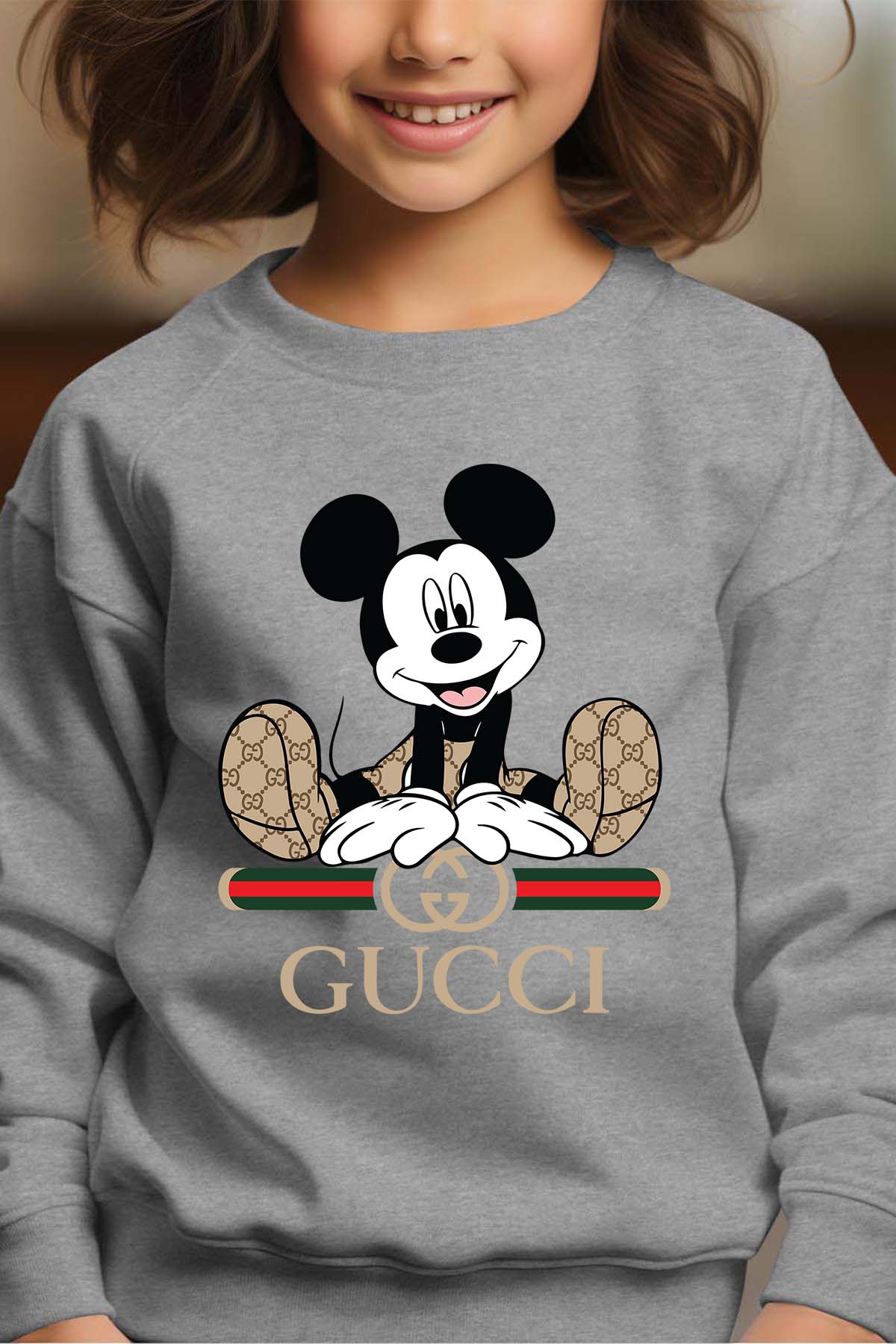 COULEUR:Gris|Sweat Col Rond Fille | Mickey gucci Assis Gris