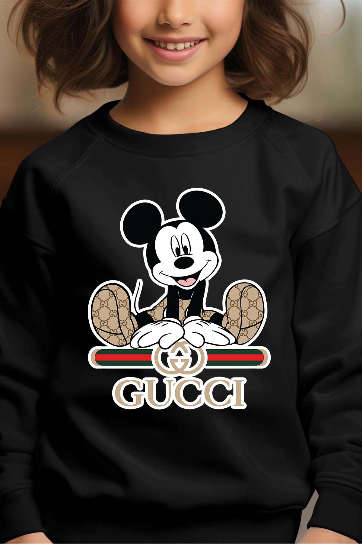 COULEUR:Noir|Sweat Col Rond Fille | Mickey gucci Assis Noir