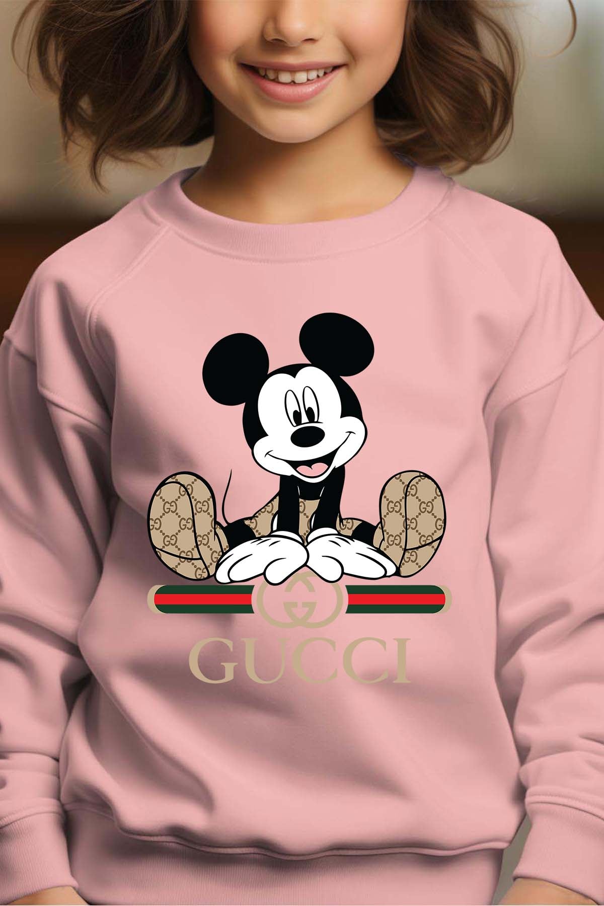 COULEUR:Rose|Sweat Col Rond Fille | Mickey gucci Assis Rose