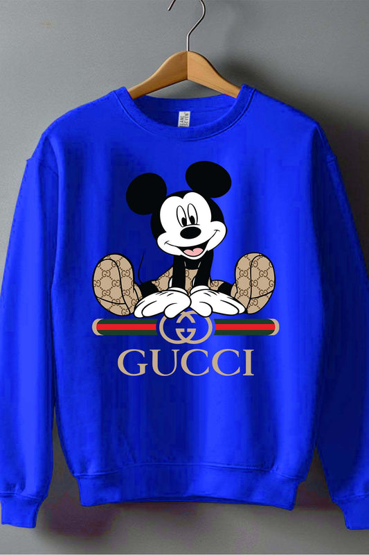 COULEUR:Bleu Roi|Sweat Col Rond Garçon | Mickey gucci Assis Bleu Roi