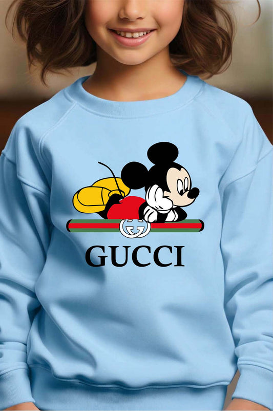 COULEUR:Bleu Ciel|Sweat Col Rond Fille | Mickey gucci Color Bleu Ciel
