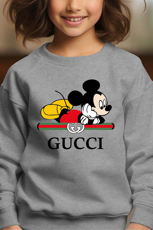 COULEUR:Gris|Sweat Col Rond Fille | Mickey gucci Color Gris