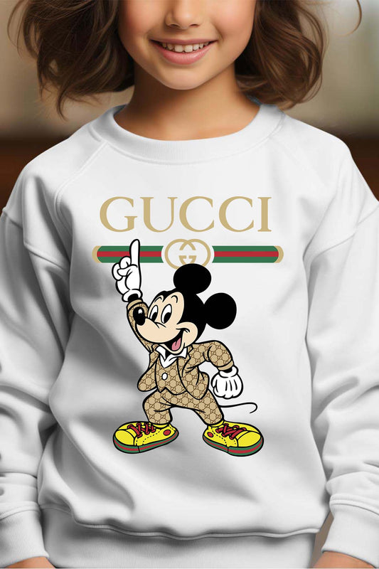 COULEUR:Blanc|Sweat Col Rond Fille | Mickey gucci Grease Blanc