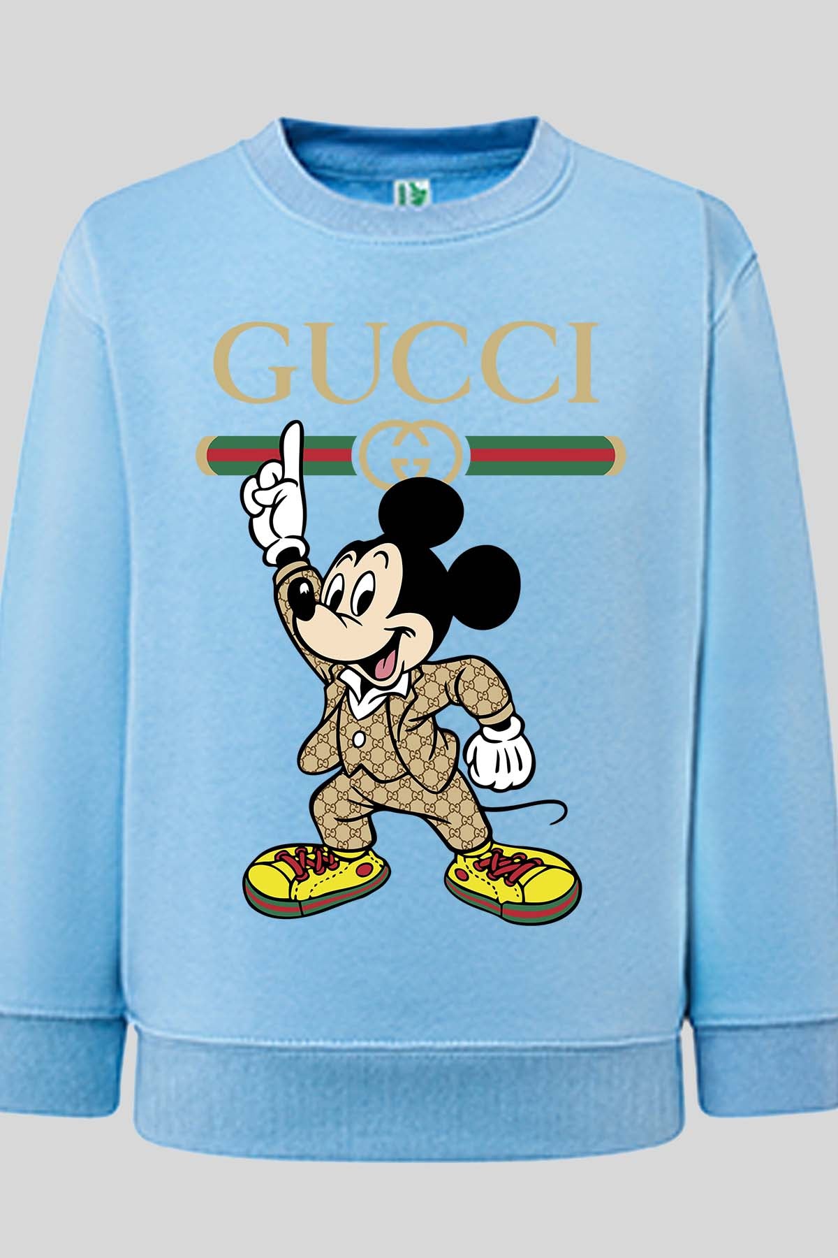 COULEUR:Bleu Ciel|Sweat Col Rond Garçon | Mickey gucci Grease Bleu Ciel