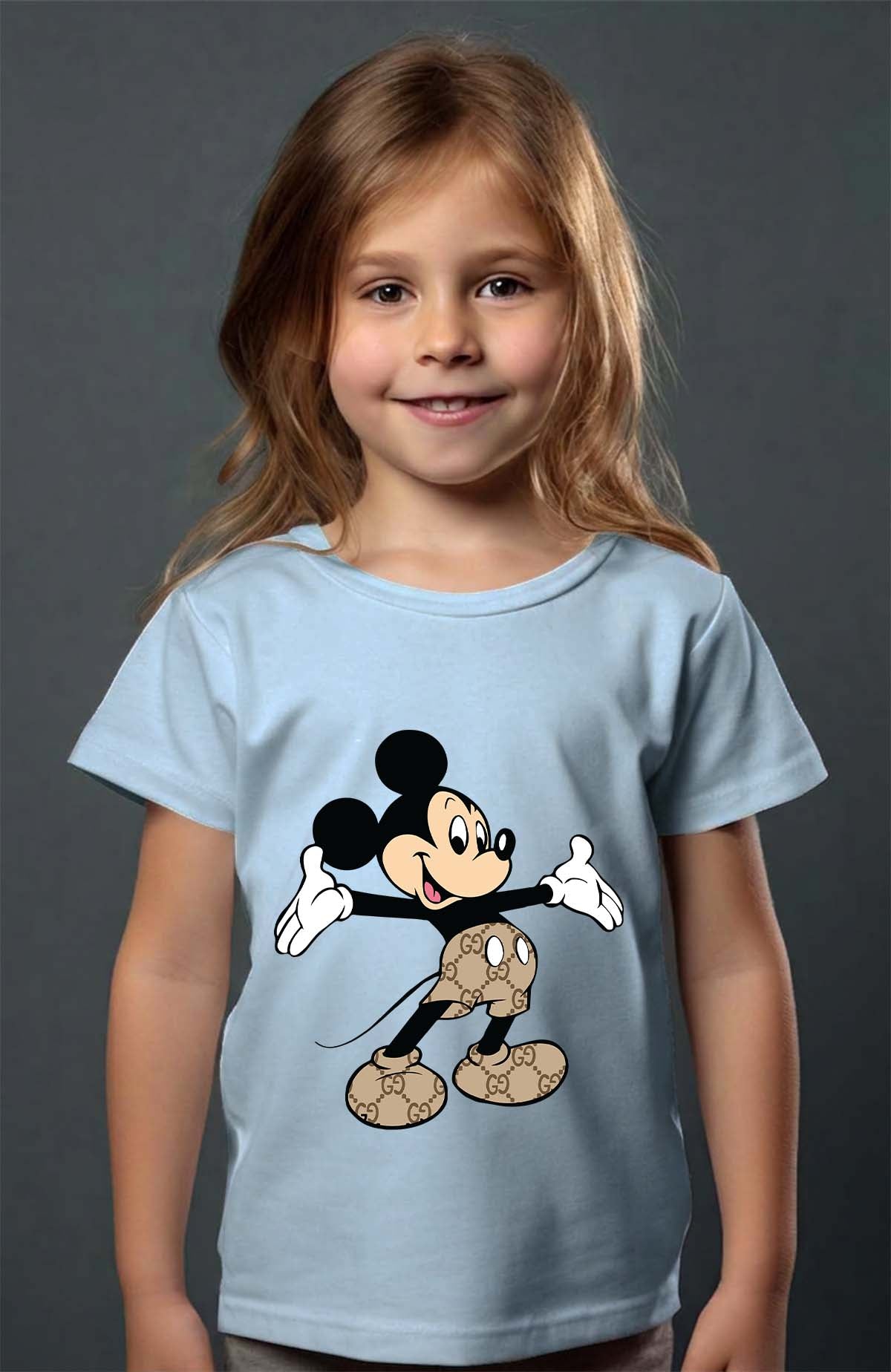 COULEUR:Bleu Ciel|T-shirt Fille | Mickey gucci Hello Bleu Ciel
