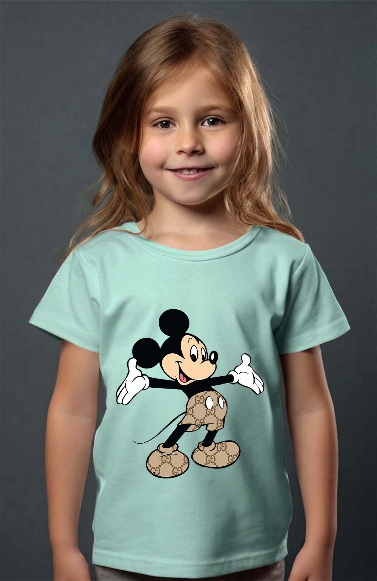 COULEUR:Vert d'eau|T-shirt Fille | Mickey gucci Hello Vert d'eau