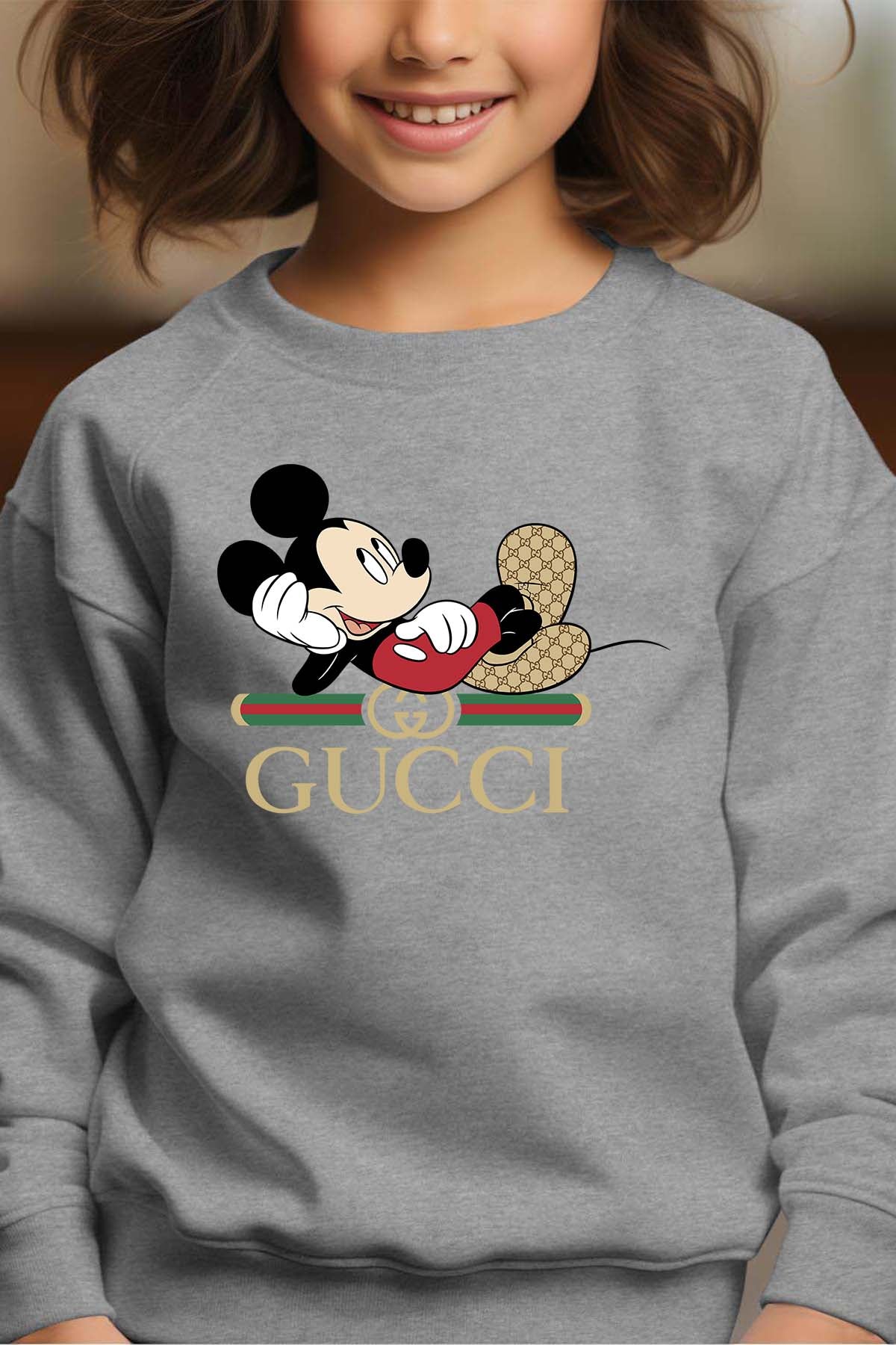 COULEUR:Gris|Sweat Col Rond Fille | Mickey gucci Relax Gris
