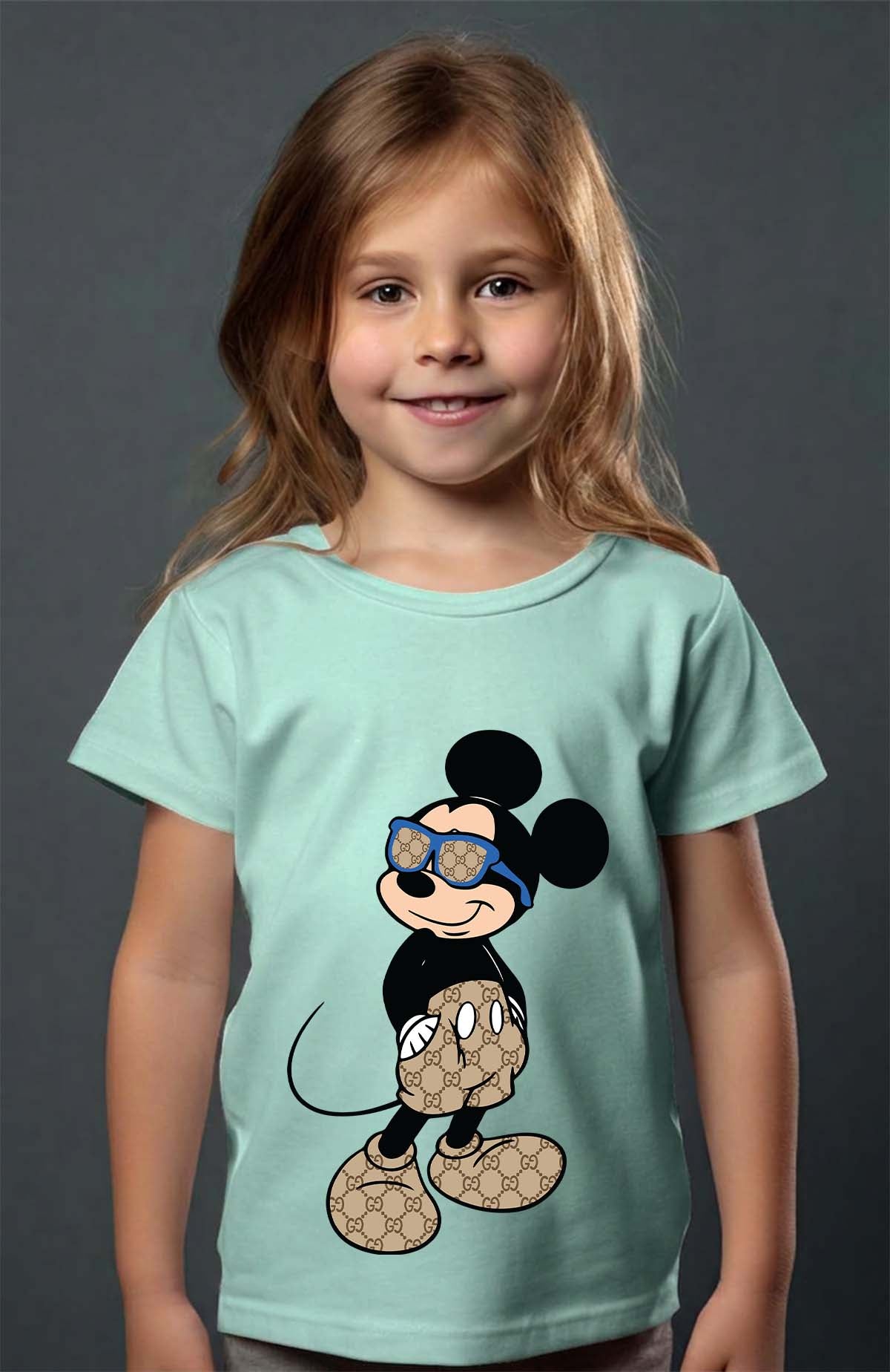 COULEUR:Vert d'eau|T-shirt Fille | Mickey gucci Stylee Vert d'eau
