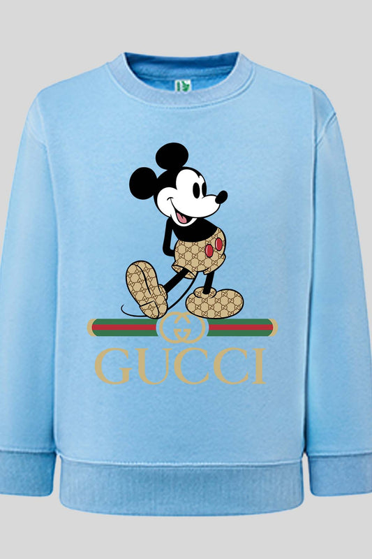 COULEUR:Bleu Ciel|Sweat Col Rond Garçon | Mickey gucci Wait Bleu Ciel
