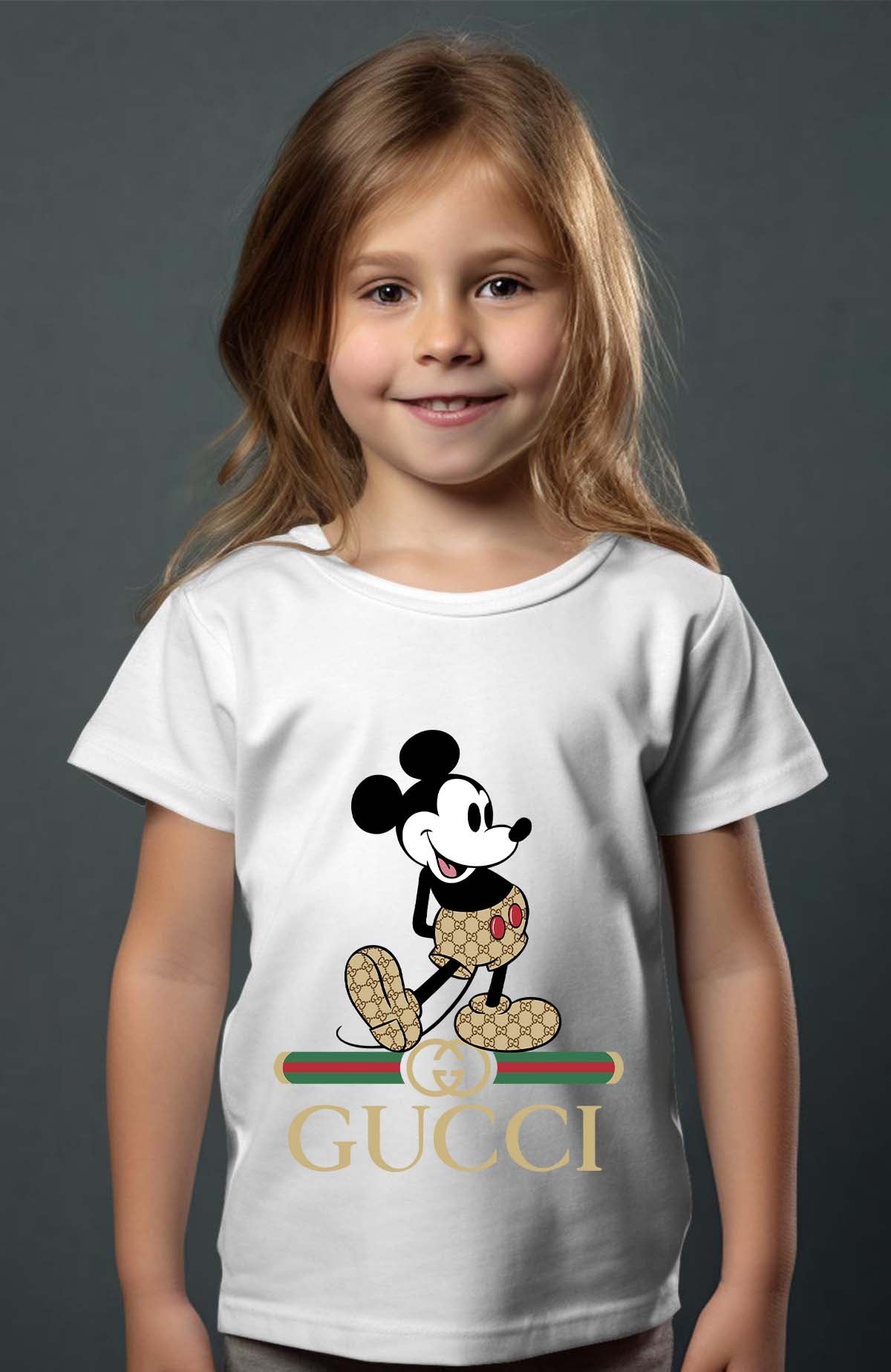 COULEUR:Blanc|T-shirt Fille | Mickey gucci Wait Blanc