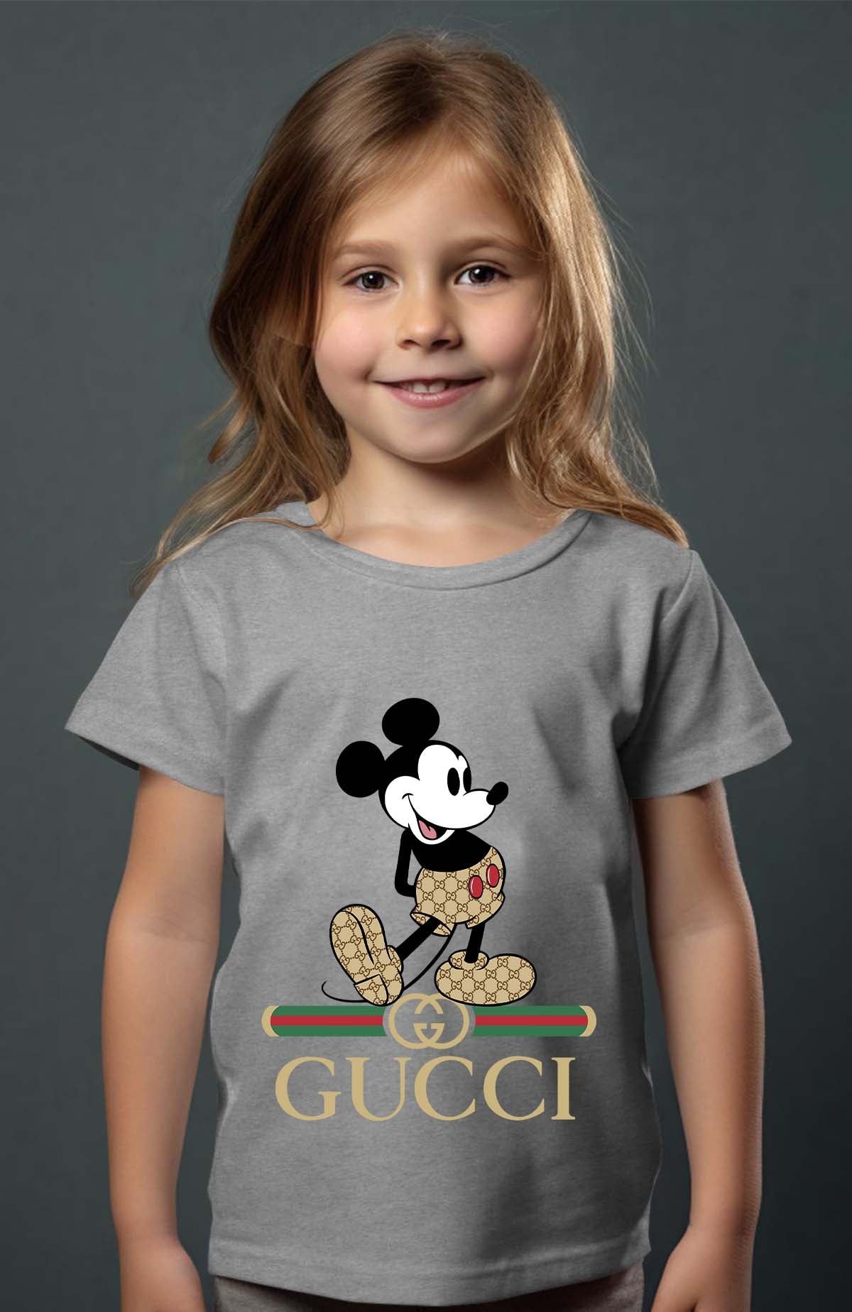 COULEUR:Gris|T-shirt Fille | Mickey gucci Wait Gris