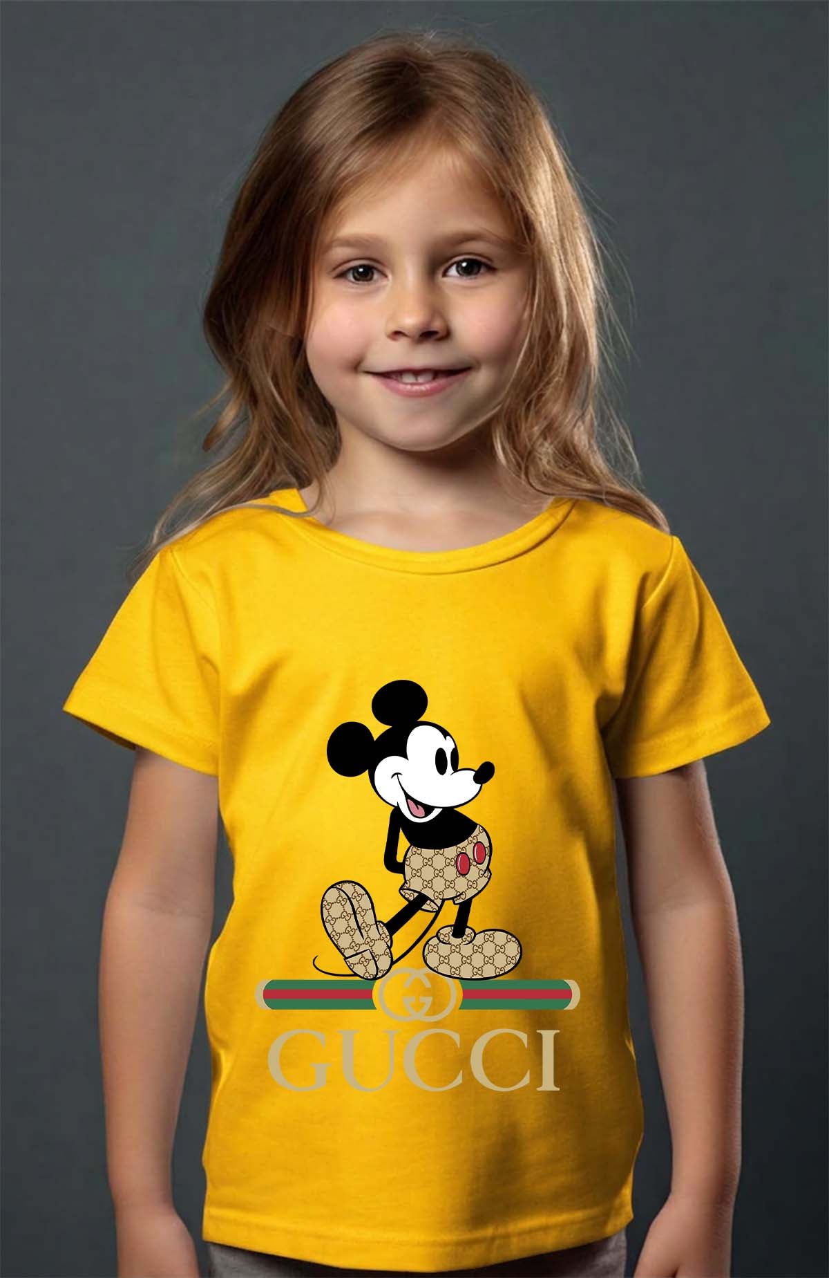 COULEUR:Jaune|T-shirt Fille | Mickey gucci Wait Jaune