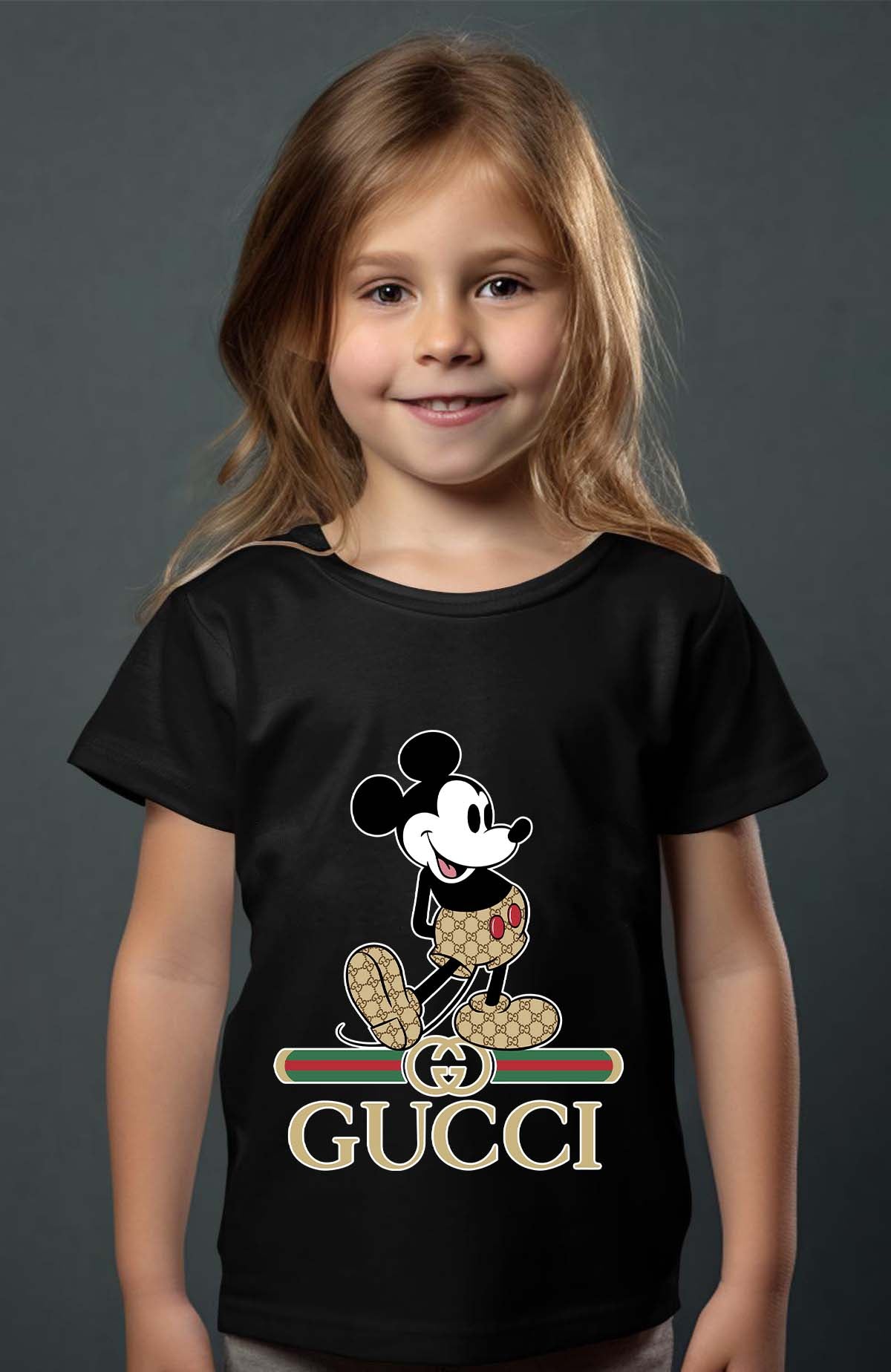 COULEUR:Noir|T-shirt Fille | Mickey gucci Wait Noir
