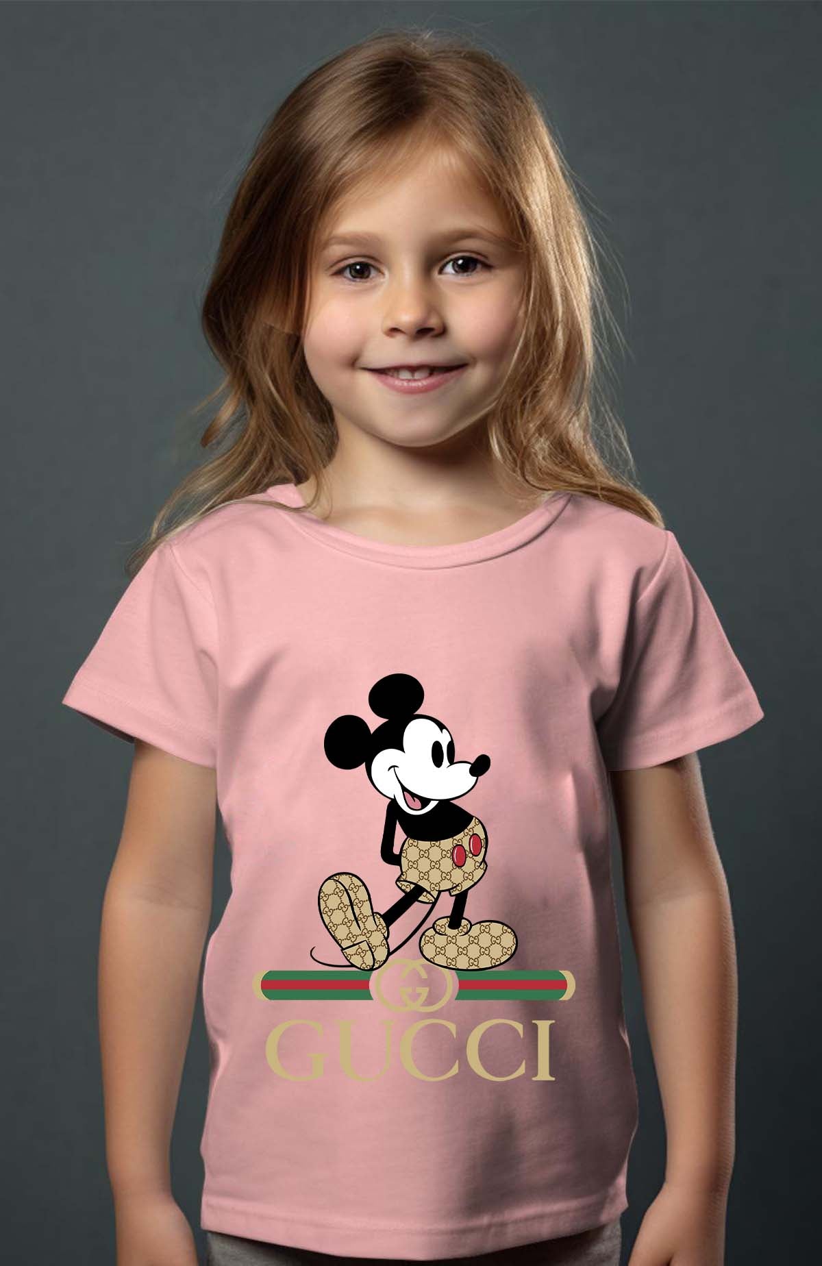 COULEUR:Rose|T-shirt Fille | Mickey gucci Wait Rose