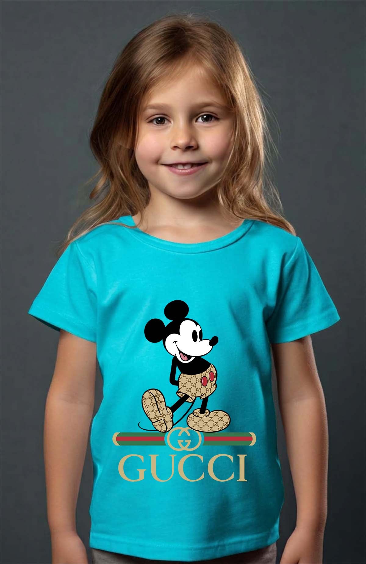 COULEUR:Turquoise|T-shirt Fille | Mickey gucci Wait Turquoise